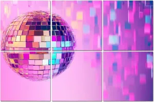 6 Pack Art Acoustic Panels Disco Ball Party Celebration Neon Lighting Dissolving Particles Sound Absorbing Panel 48"x72" Soundproof Wall Panels Acoustic Wall Art for Studios, Office, Theaters