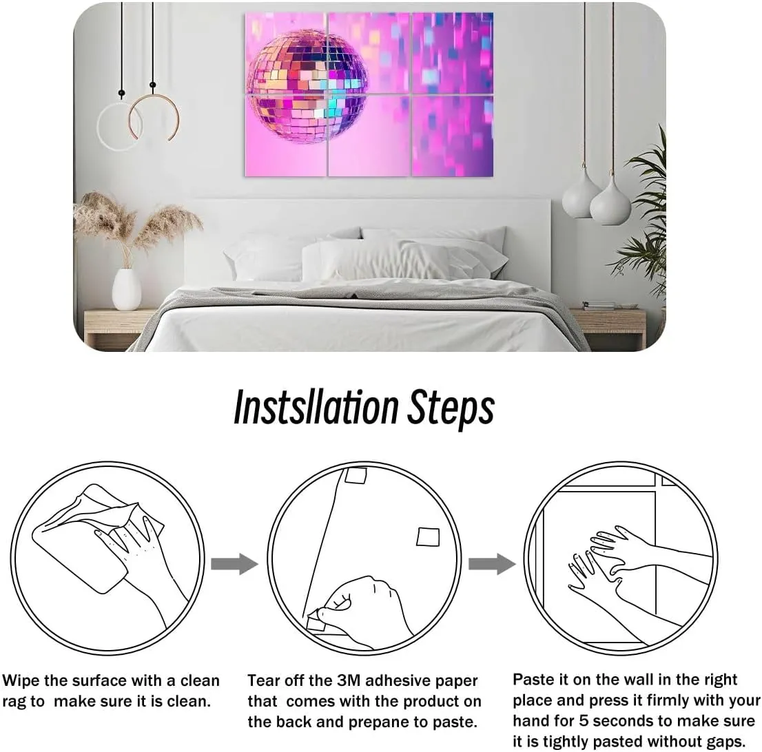 6 Pack Art Acoustic Panels Disco Ball Party Celebration Neon Lighting Dissolving Particles Sound Absorbing Panel 48"x72" Soundproof Wall Panels Acoustic Wall Art for Studios, Office, Theaters