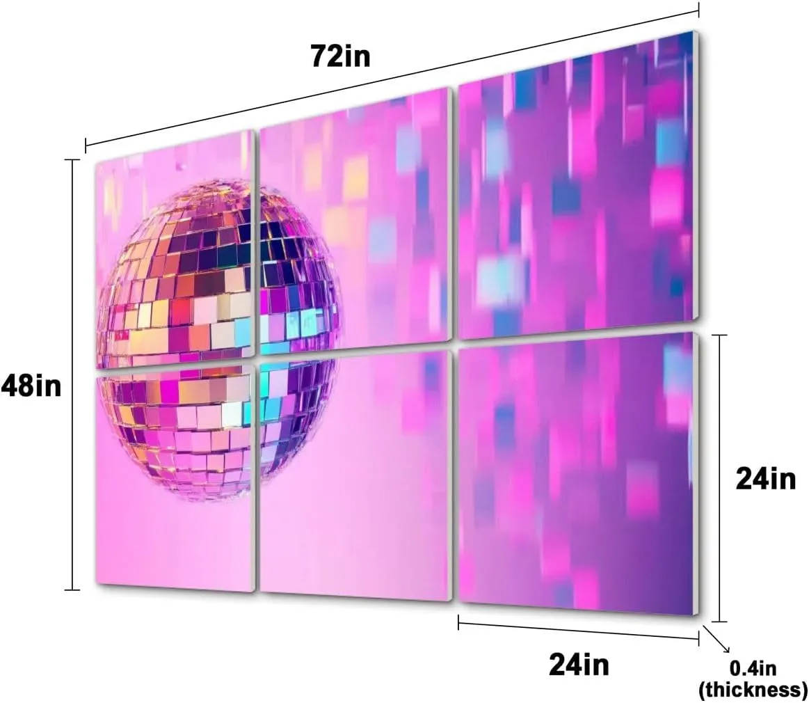 6 Pack Art Acoustic Panels Disco Ball Party Celebration Neon Lighting Dissolving Particles Sound Absorbing Panel 48"x72" Soundproof Wall Panels Acoustic Wall Art for Studios, Office, Theaters