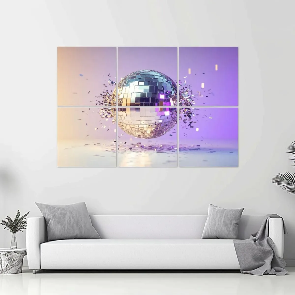 6 Pack Art Acoustic Panels Disco Ball Party Celebration Neon Lighting Dissolving Particles Sound Absorbing Panel 48"x72" Soundproof Wall Panels Acoustic Wall Art for Studios, Office, Theaters