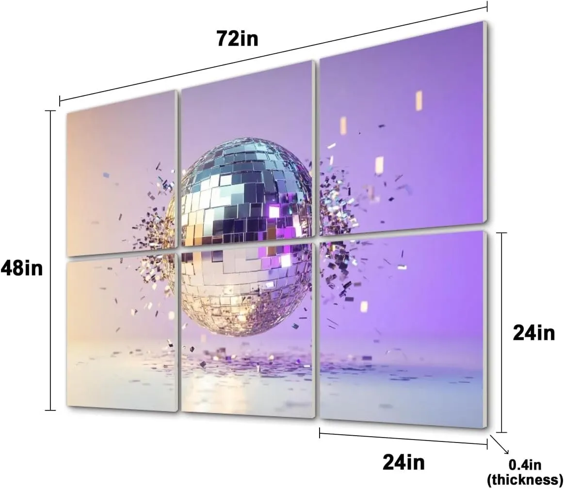 6 Pack Art Acoustic Panels Disco Ball Party Celebration Neon Lighting Dissolving Particles Sound Absorbing Panel 48"x72" Soundproof Wall Panels Acoustic Wall Art for Studios, Office, Theaters
