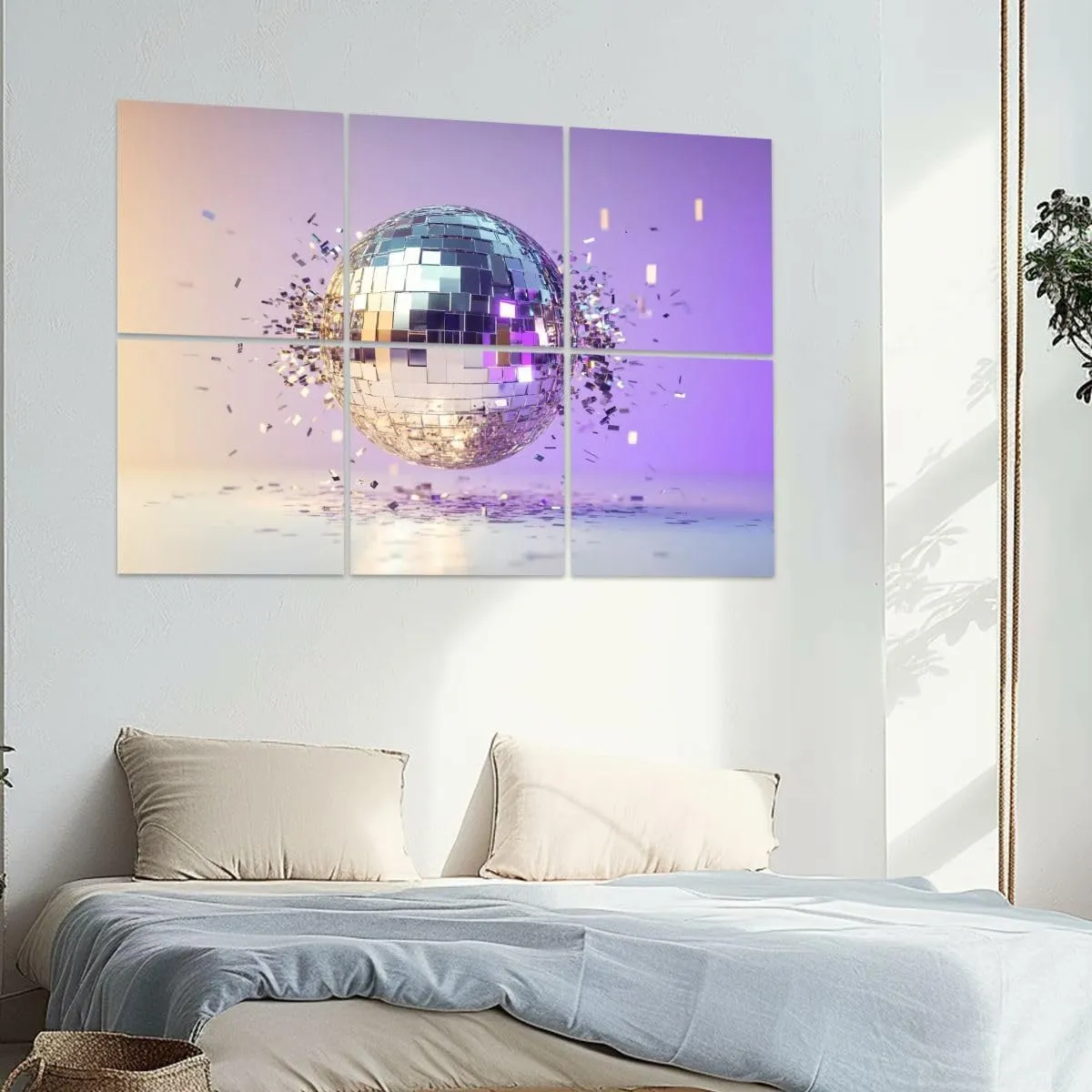 6 Pack Art Acoustic Panels Disco Ball Party Celebration Neon Lighting Dissolving Particles Sound Absorbing Panel 48"x72" Soundproof Wall Panels Acoustic Wall Art for Studios, Office, Theaters