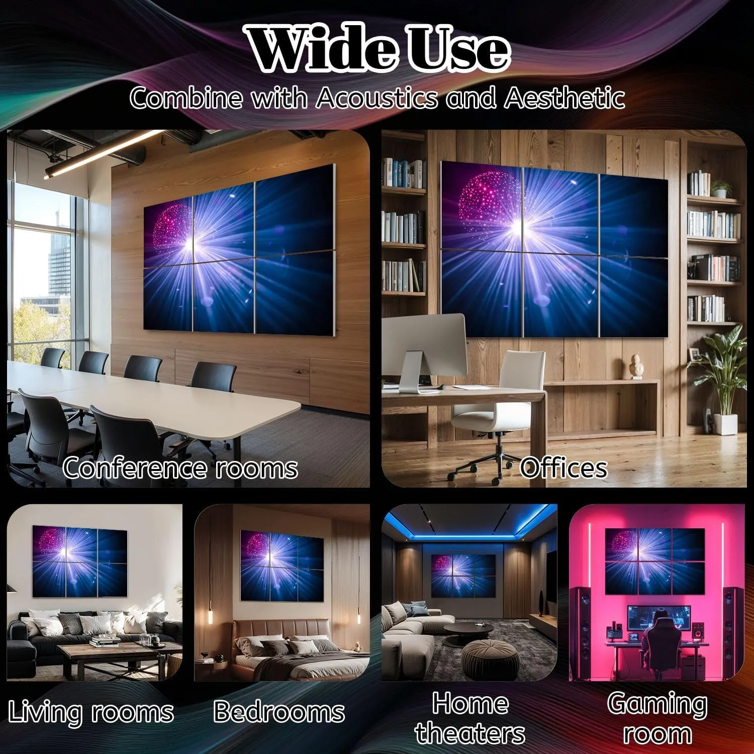 6 Pack Art Acoustic Panels Giant disco shining light from Sound Absorbing Panel 48"x72" Soundproof Wall Panels Acoustic Wall Art for Studios, Office, Theaters