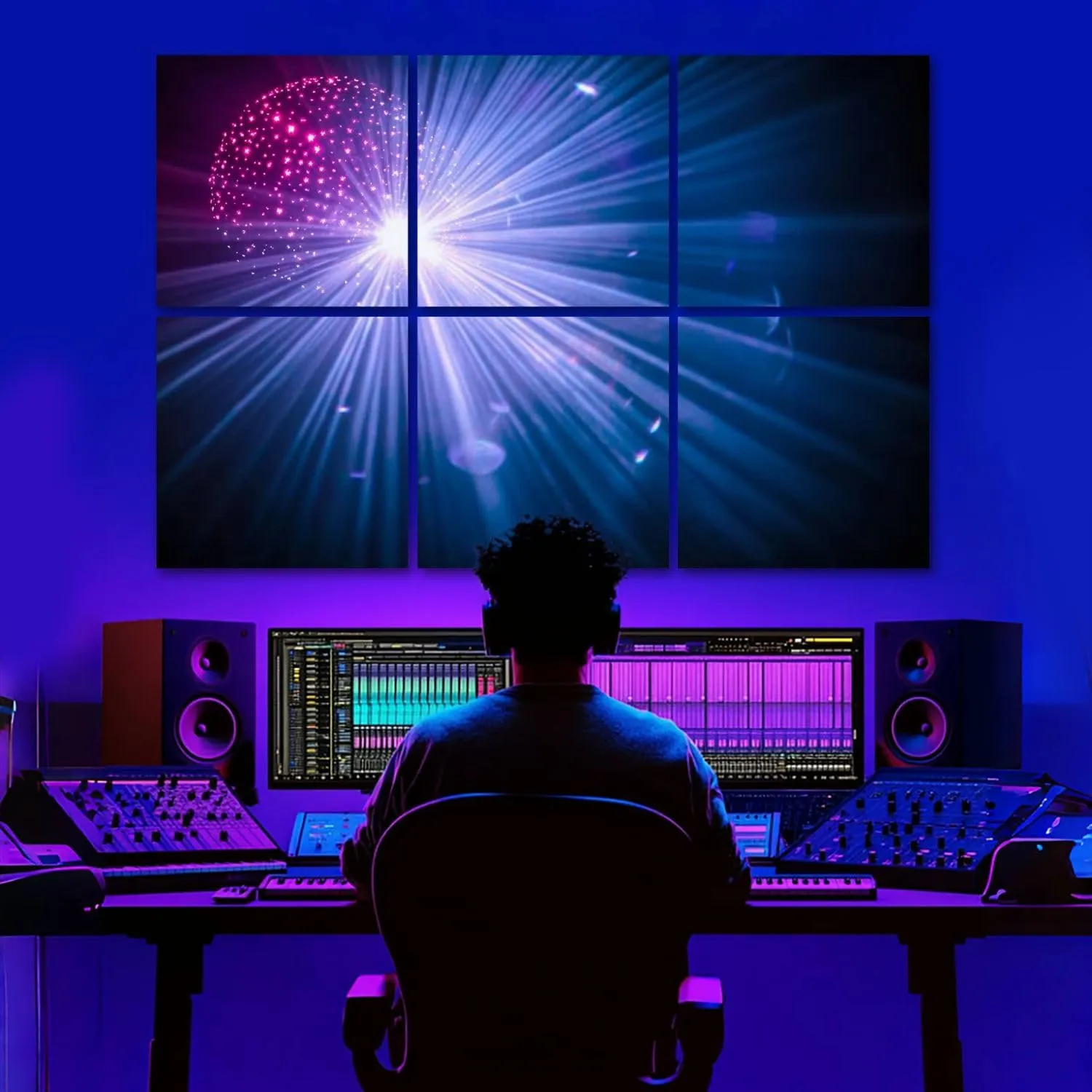 6 Pack Art Acoustic Panels Giant disco shining light from Sound Absorbing Panel 48"x72" Soundproof Wall Panels Acoustic Wall Art for Studios, Office, Theaters