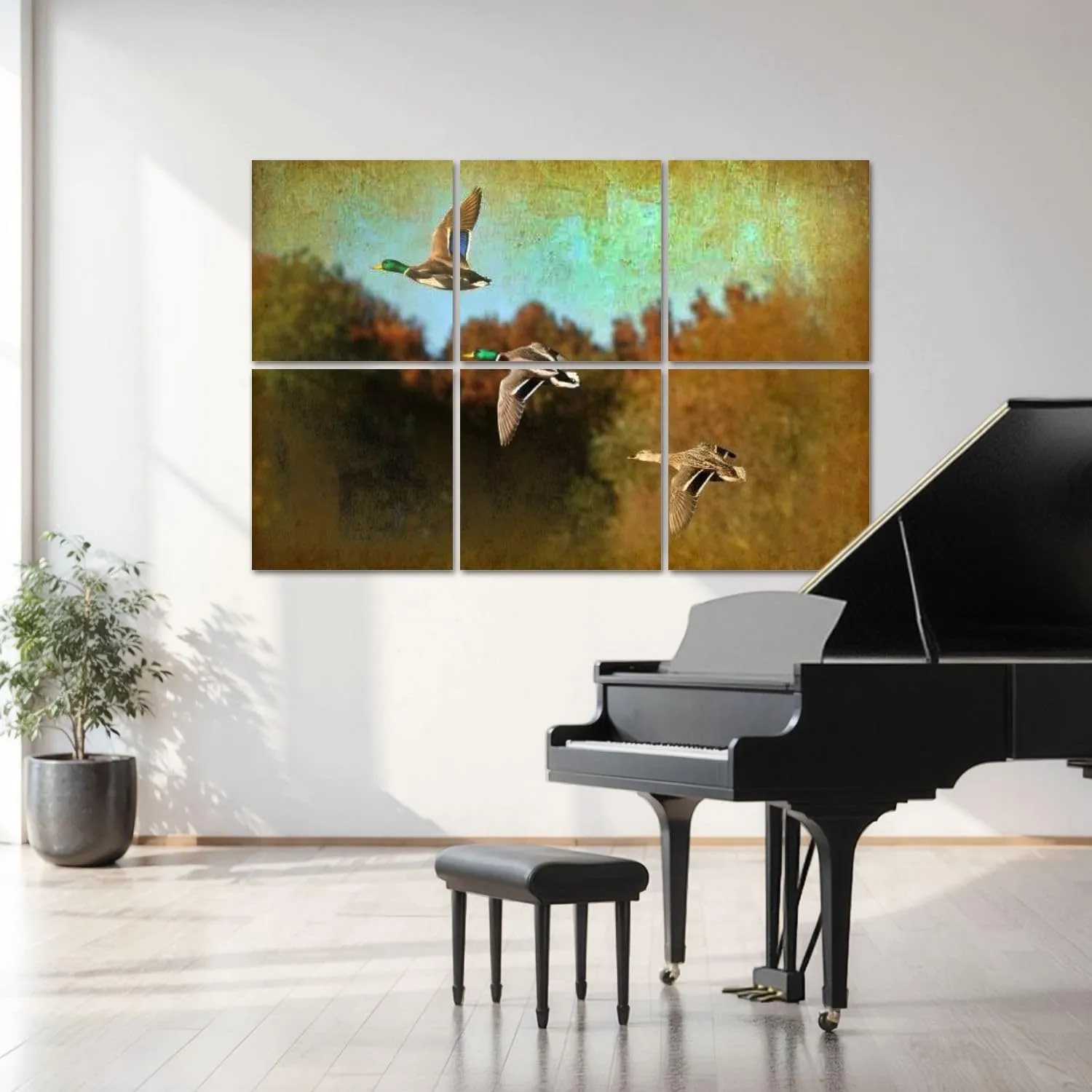 6 Pack Art Acoustic Panels gorgeous selective focus action shot three mallard Sound Absorbing Panel 48"x72" Soundproof Wall Panels Acoustic Wall Art for Studios, Office, Theaters