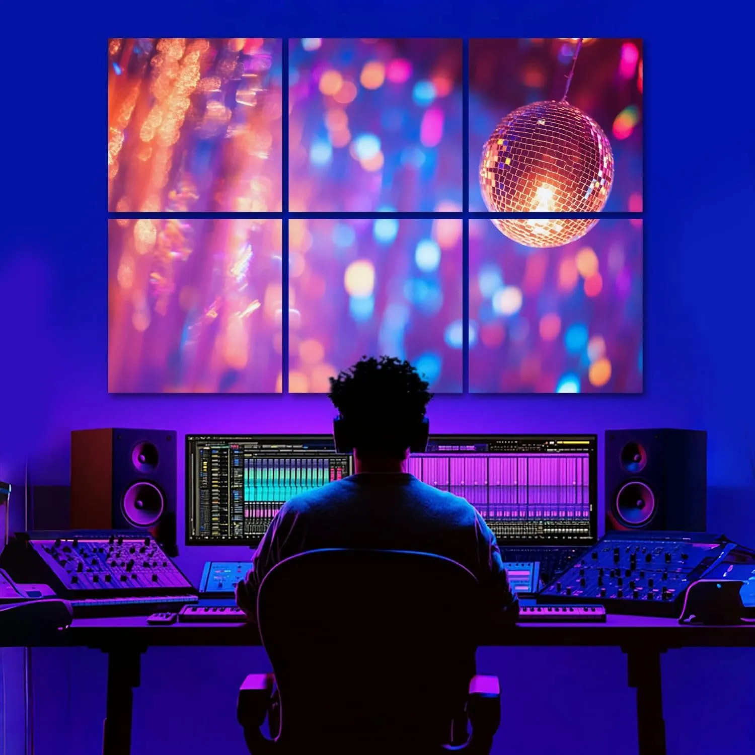 6 Pack Art Acoustic Panels Mirror Disco Ball Sparkling Bokeh Effect Festive Abstract Defocused Sound Absorbing Panel 48"x72" Soundproof Wall Panels Acoustic Wall Art for Studios, Office, Theaters