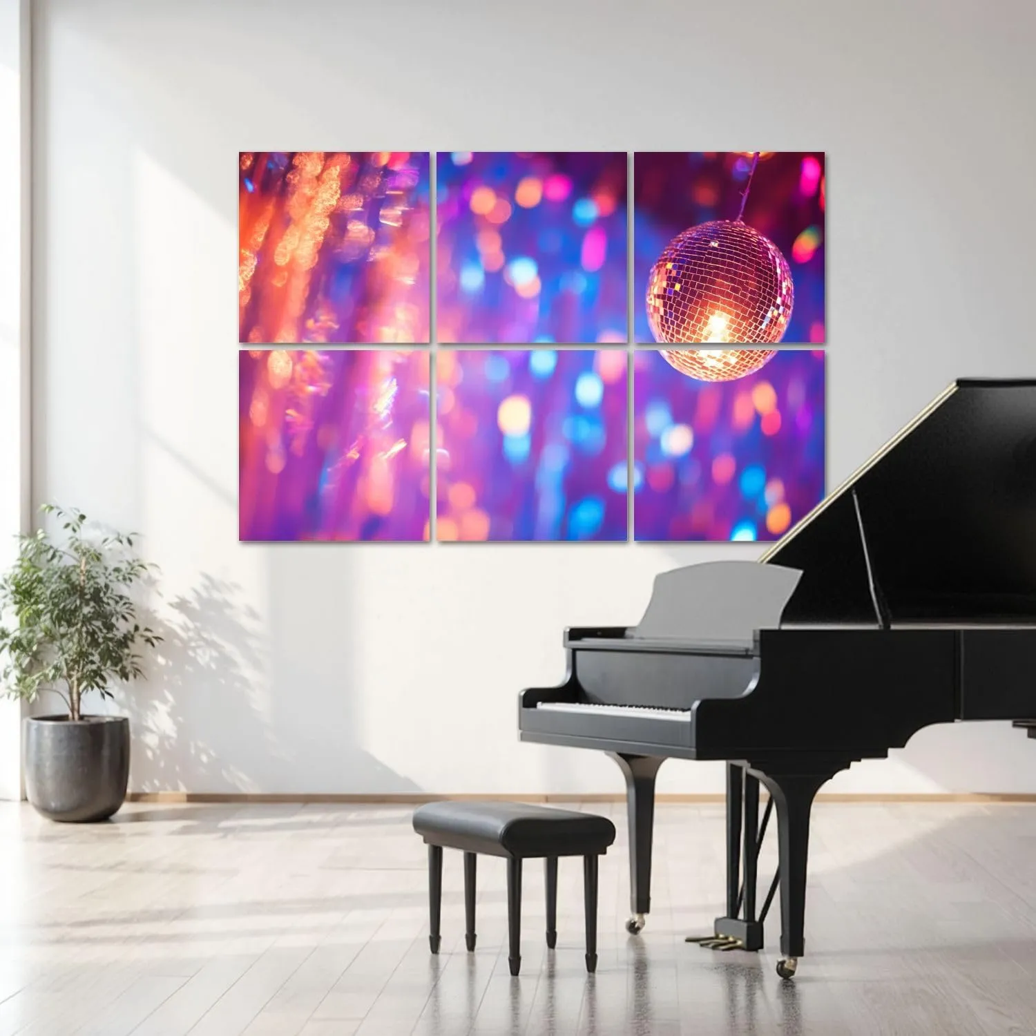 6 Pack Art Acoustic Panels Mirror Disco Ball Sparkling Bokeh Effect Festive Abstract Defocused Sound Absorbing Panel 48"x72" Soundproof Wall Panels Acoustic Wall Art for Studios, Office, Theaters
