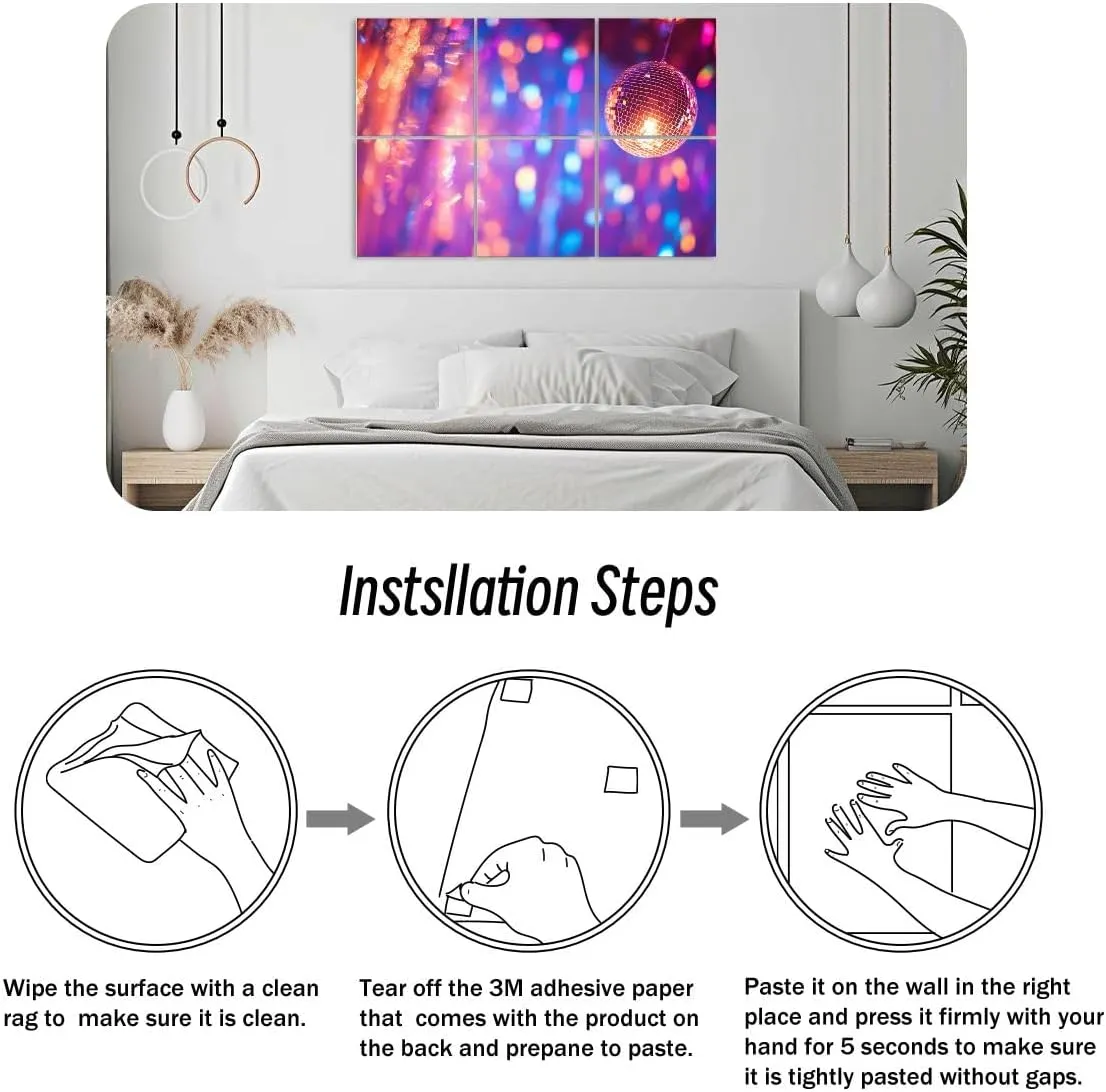 6 Pack Art Acoustic Panels Mirror Disco Ball Sparkling Bokeh Effect Festive Abstract Defocused Sound Absorbing Panel 48"x72" Soundproof Wall Panels Acoustic Wall Art for Studios, Office, Theaters