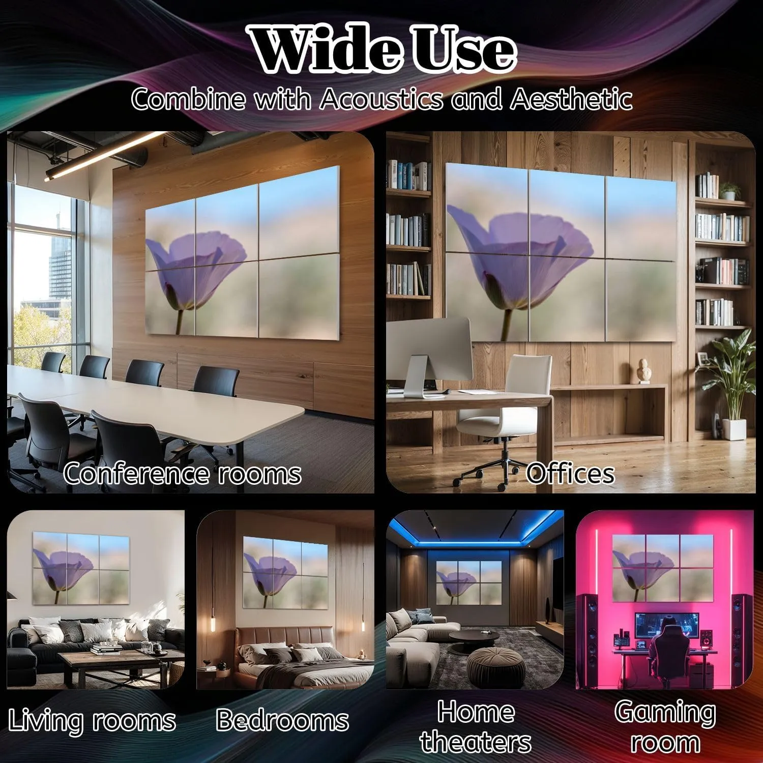 6 Pack Art Acoustic Panels Soft focused delicate pale lavender pink straggling mariposa lily Sound Absorbing Panel 48"x72" Soundproof Wall Panels Acoustic Wall Art for Studios, Office, Theaters