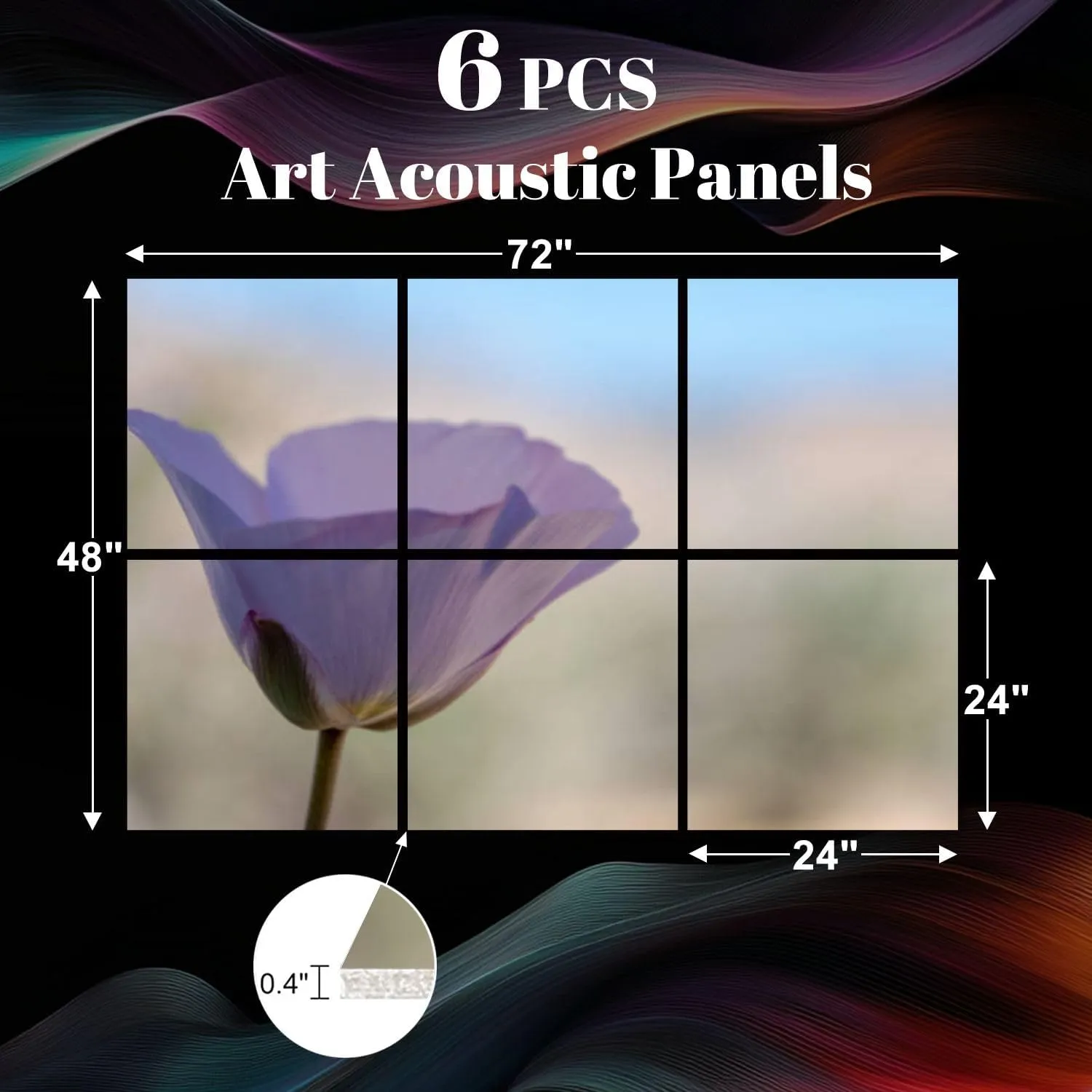 6 Pack Art Acoustic Panels Soft focused delicate pale lavender pink straggling mariposa lily Sound Absorbing Panel 48"x72" Soundproof Wall Panels Acoustic Wall Art for Studios, Office, Theaters