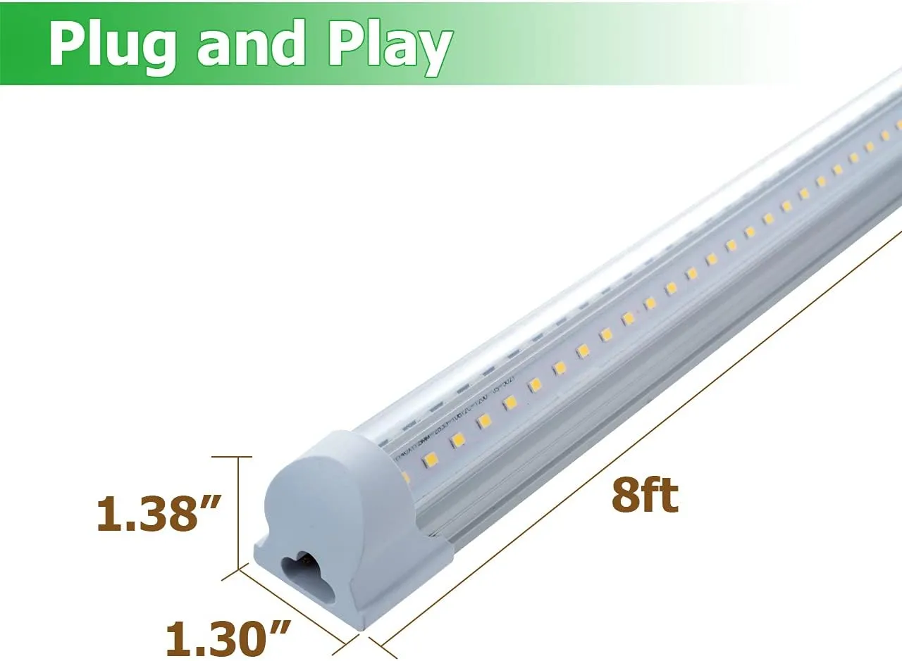 6 Pack LED Shop Light Fixture, 8FT 75W Integrated V Shaped Tube Light,Linkable White Daylight 6000k Garage Lights, Indoor Shop Lights for Workshop with On/Off Switch Cable Clear Cover