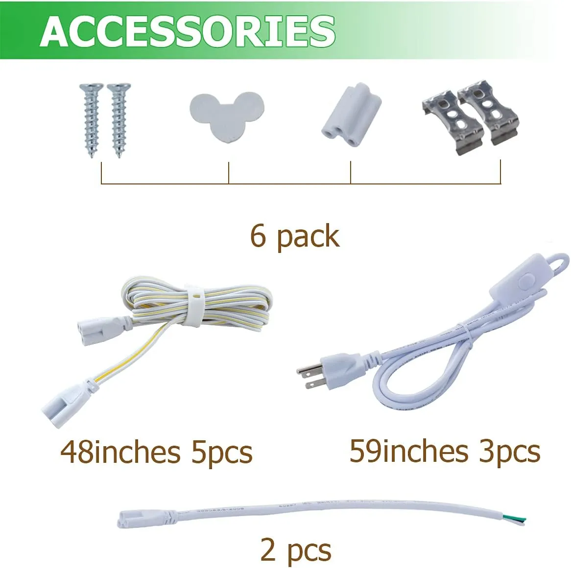 6 Pack T8 Led 2FT 24W Integrated V Shaped Tube Light,Linkable Under Cabinet Lamp, White Daylight 6000k Garage Lights, Indoor Shop Lights for Workshop,On/Off Switch Cable Clear Cover