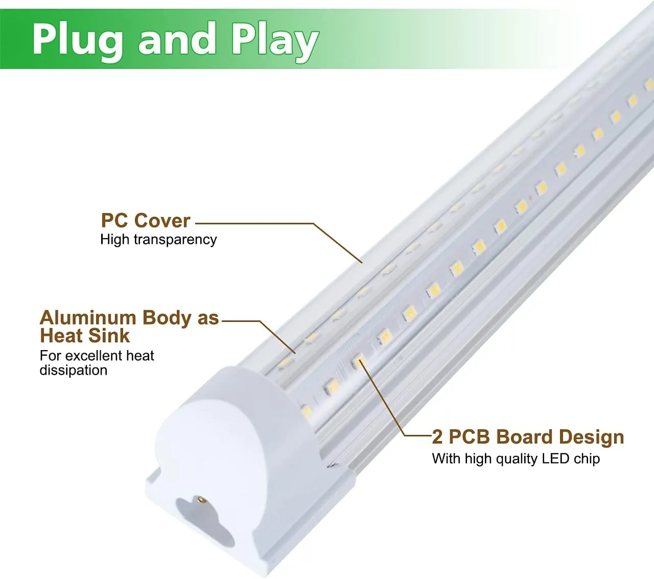 6 Pack T8 Led 2FT 24W Integrated V Shaped Tube Light,Linkable Under Cabinet Lamp, White Daylight 6000k Garage Lights, Indoor Shop Lights for Workshop,On/Off Switch Cable Clear Cover