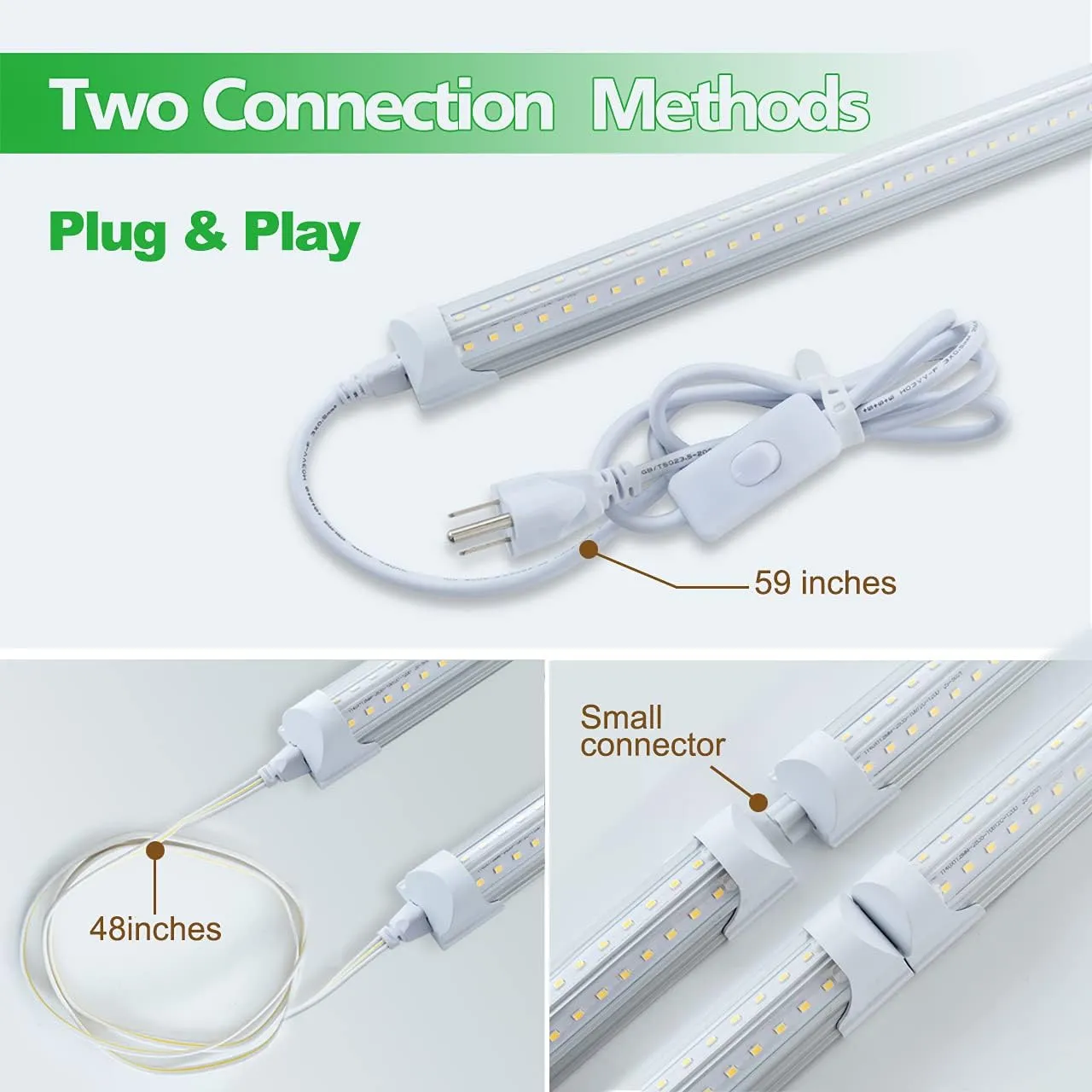 6 Pack T8 Led 4FT 40W Integrated V Shaped Tube Light,Linkable White Daylight 6000k Integrated Fixture Garage Lights, Indoor Led Shop Lights for Workshop with On/Off Switch Cable Clear Cover