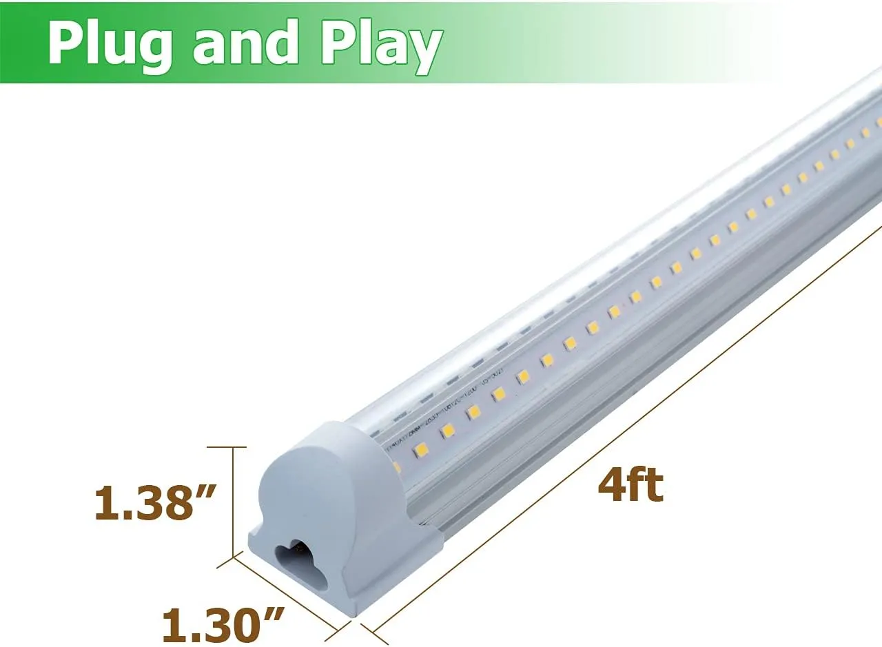 6 Pack T8 Led 4FT 40W Integrated V Shaped Tube Light,Linkable White Daylight 6000k Integrated Fixture Garage Lights, Indoor Led Shop Lights for Workshop with On/Off Switch Cable Clear Cover