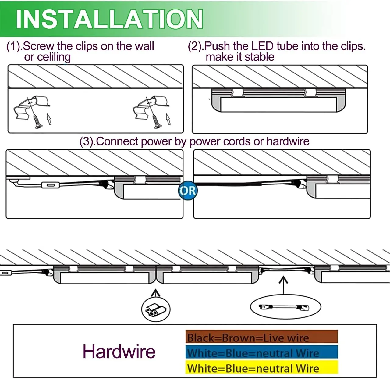 6 Pack T8 Led 4FT 40W Integrated V Shaped Tube Light,Linkable White Daylight 6000k Integrated Fixture Garage Lights, Indoor Led Shop Lights for Workshop with On/Off Switch Cable Clear Cover