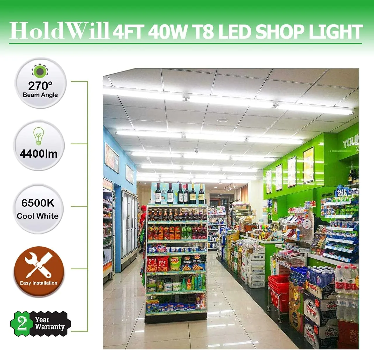 6 Pack T8 Led 4FT 40W Integrated V Shaped Tube Light,Linkable White Daylight 6000k Integrated Fixture Garage Lights, Indoor Led Shop Lights for Workshop with On/Off Switch Cable Clear Cover