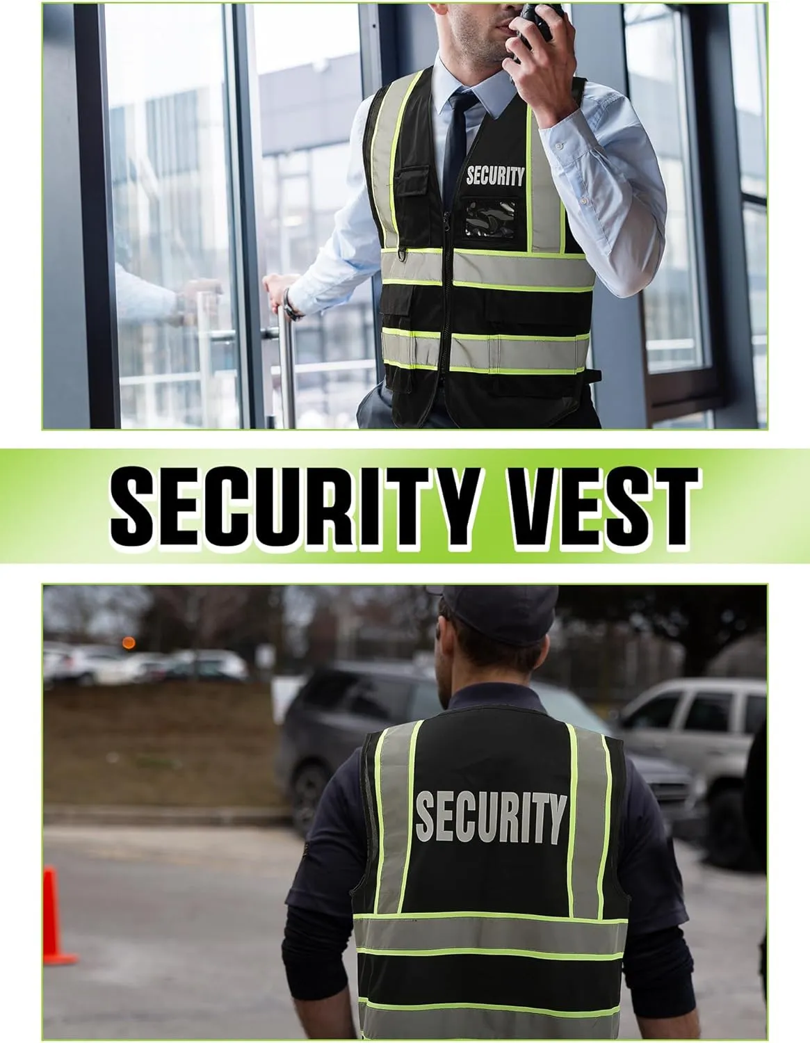 6 Pcs Black Security Vest for Security Mens Guard with 4 Pocket Reflective Safety Vest for Men Bodyguard