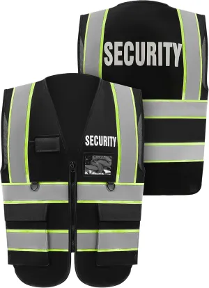 6 Pcs Black Security Vest for Security Mens Guard with 4 Pocket Reflective Safety Vest for Men Bodyguard