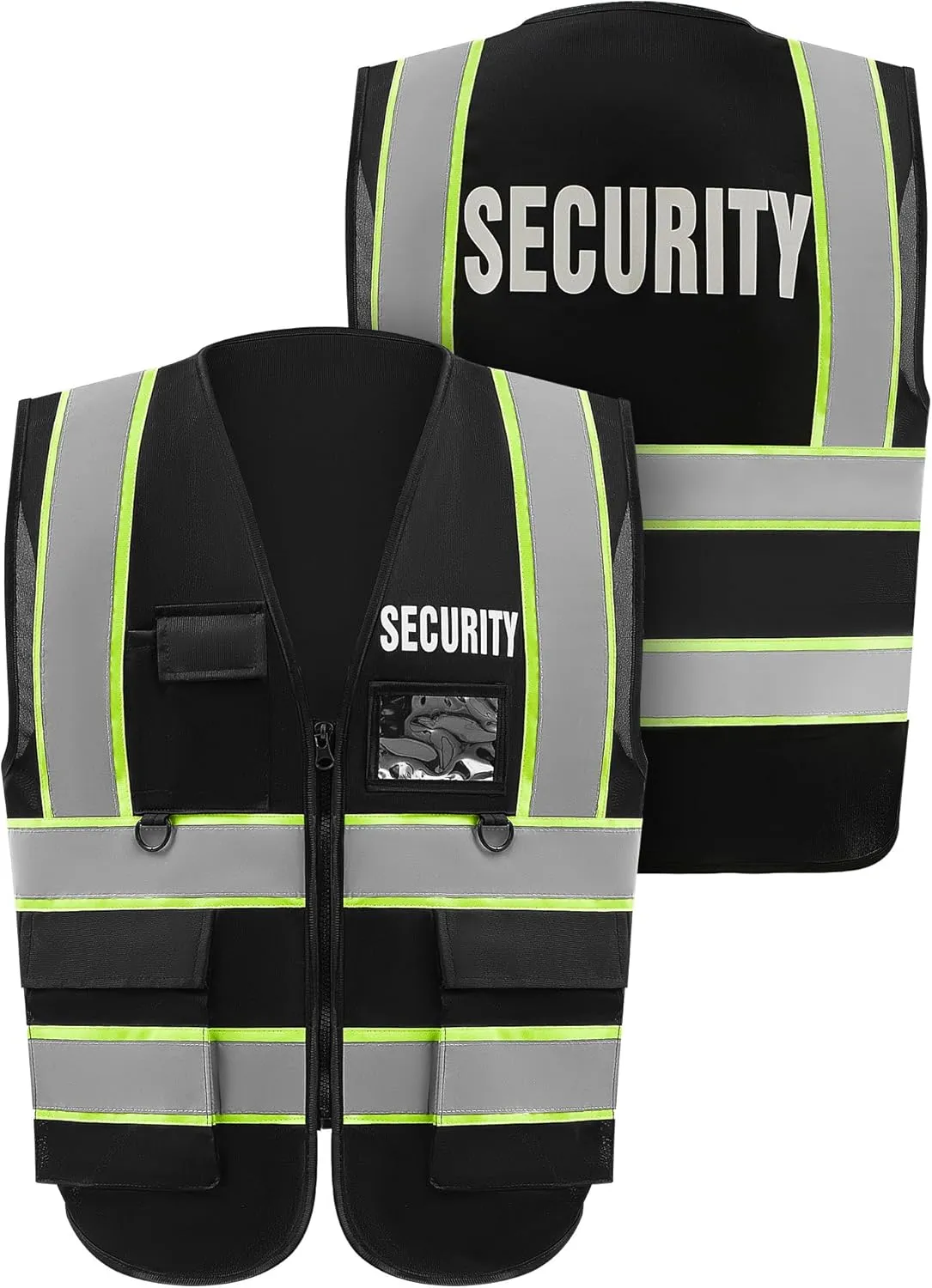 6 Pcs Black Security Vest for Security Mens Guard with 4 Pocket Reflective Safety Vest for Men Bodyguard