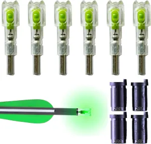 6PCS Lighted Nocks for Crossbow Arrows, with 0.285/0.297/0.300/0.305 in Adapter, Bushings with ON/Off Switch LED Arrow Nocks