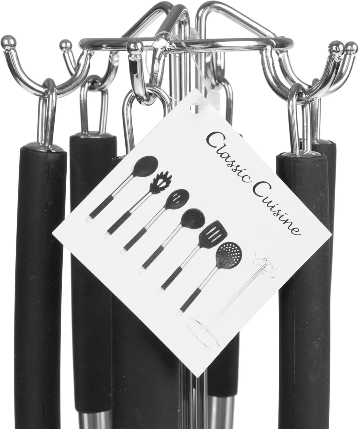 7-Piece Cooking Utensils Set - Stainless-Steel and Silicone Kitchen Tools and Holder - Heat Resistant and Nonstick Set by Classic Cuisine (Silver)