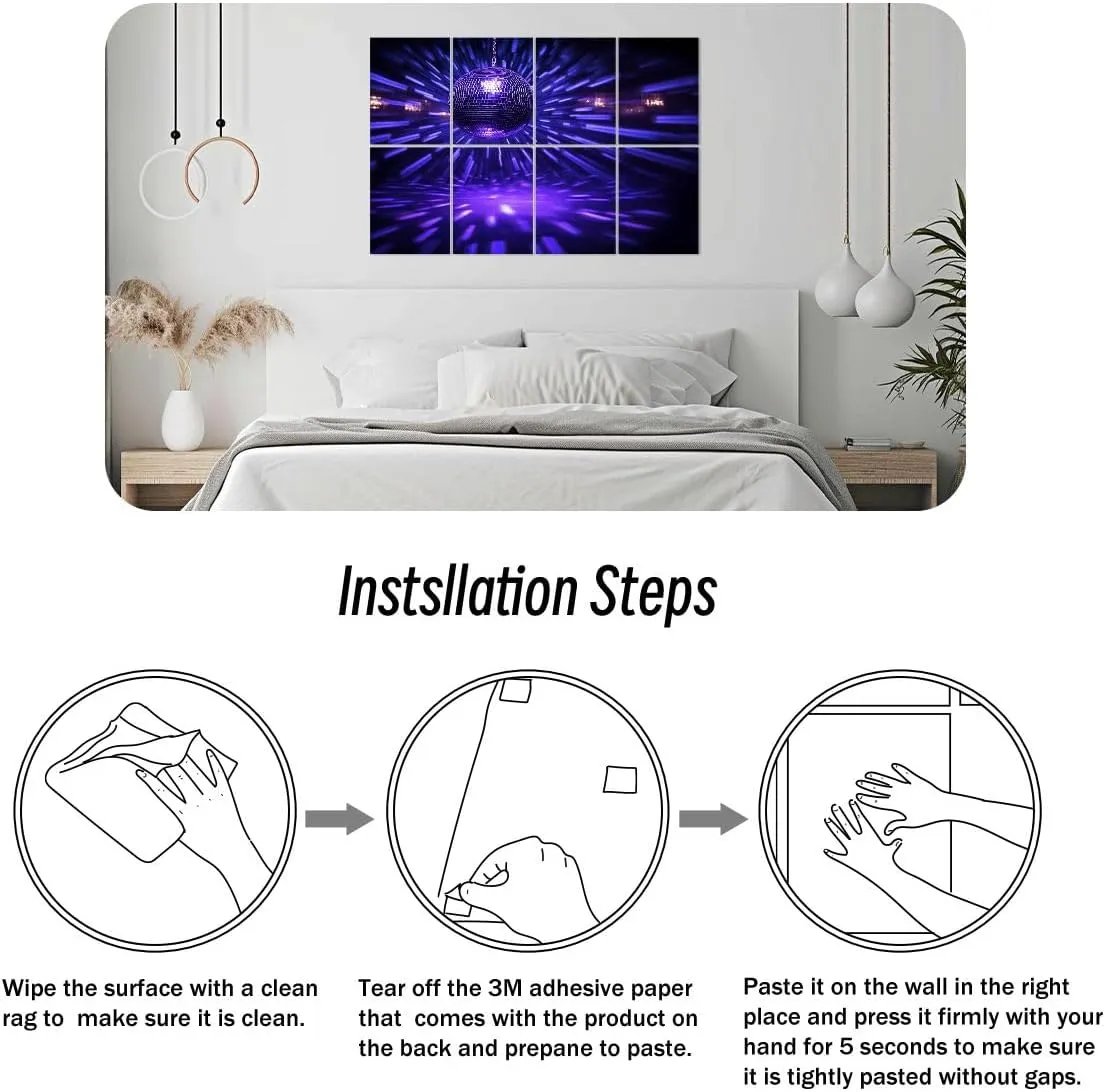 8 Pack Art Acoustic Panels Disco ball dark room creating spots wall Sound Absorbing Panel 32"x48" Soundproof Wall Panels Acoustic Wall Art for Studios, Office, Theaters