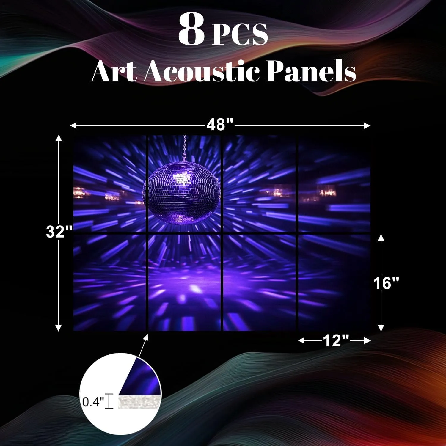 8 Pack Art Acoustic Panels Disco ball dark room creating spots wall Sound Absorbing Panel 32"x48" Soundproof Wall Panels Acoustic Wall Art for Studios, Office, Theaters