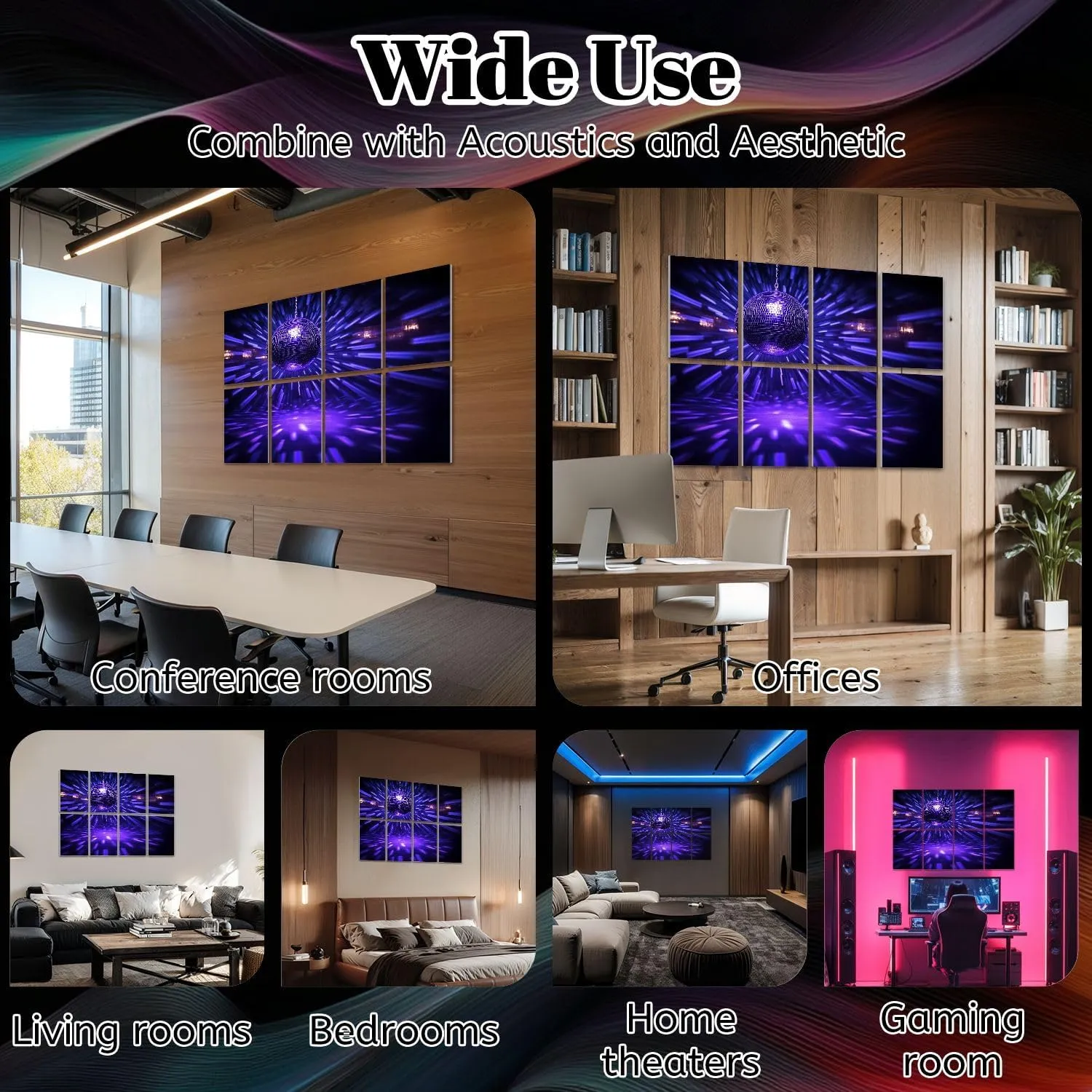 8 Pack Art Acoustic Panels Disco ball dark room creating spots wall Sound Absorbing Panel 32"x48" Soundproof Wall Panels Acoustic Wall Art for Studios, Office, Theaters