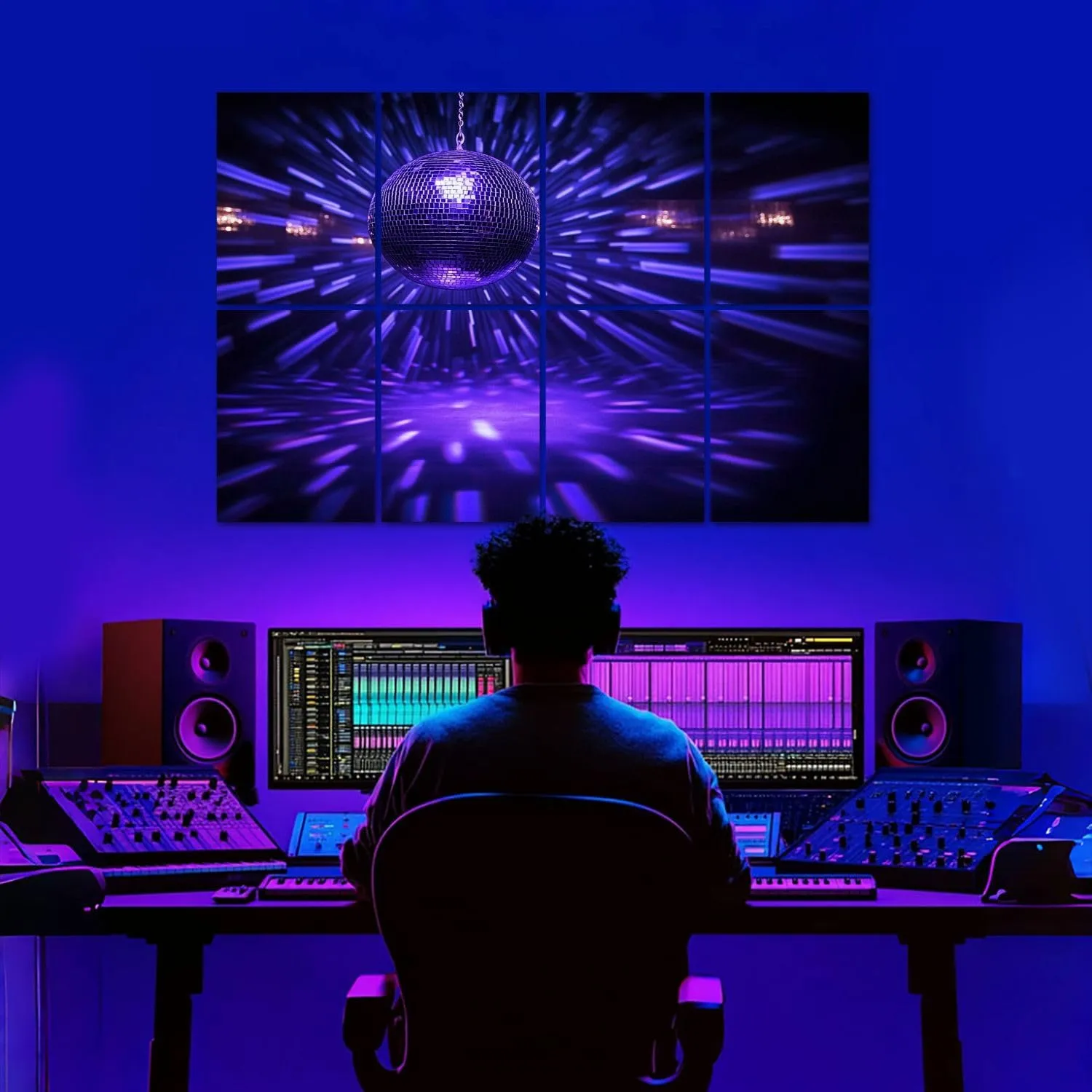 8 Pack Art Acoustic Panels Disco ball dark room creating spots wall Sound Absorbing Panel 32"x48" Soundproof Wall Panels Acoustic Wall Art for Studios, Office, Theaters