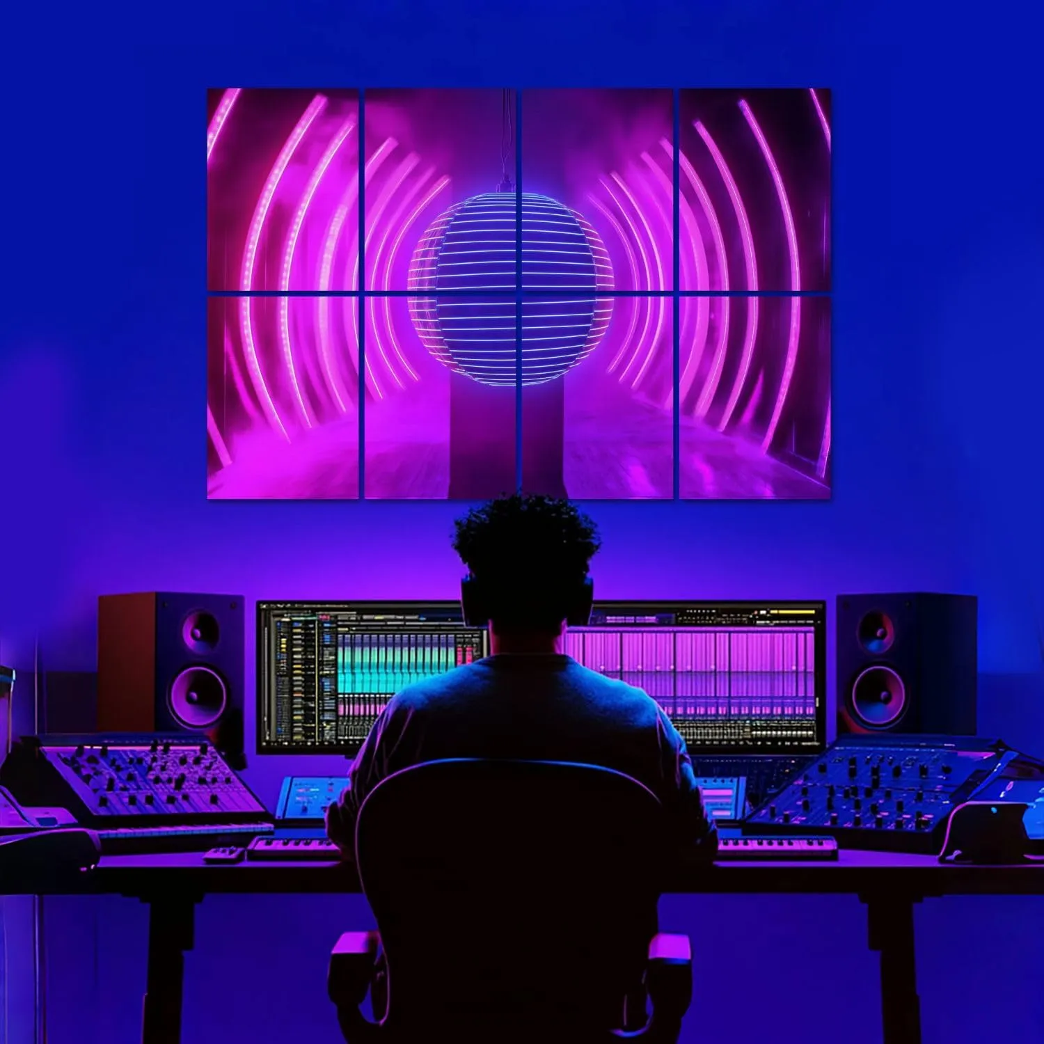 8 Pack Art Acoustic Panels Disco Ball Neon Party Lights Sound Absorbing Panel 32"x48" Soundproof Wall Panels Acoustic Wall Art for Studios, Office, Theaters