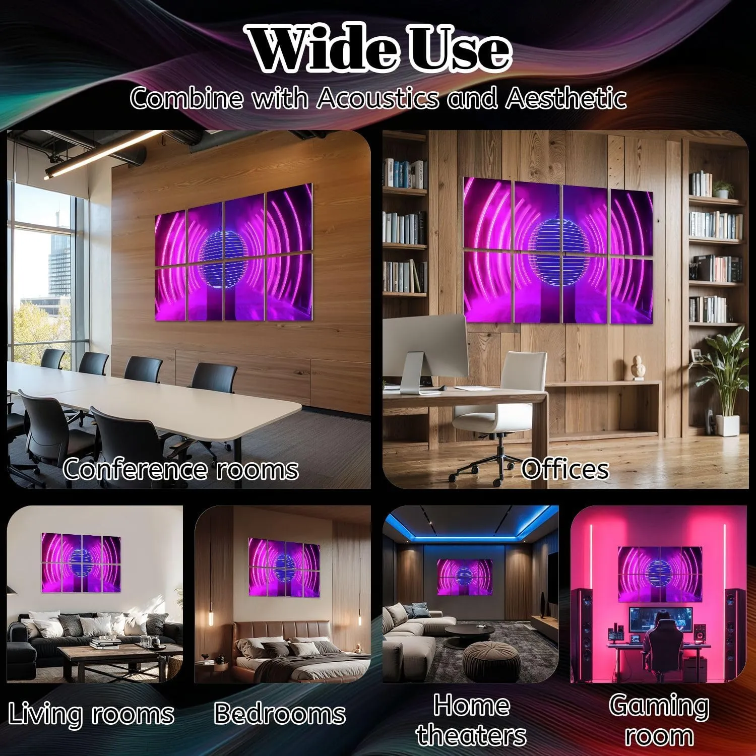 8 Pack Art Acoustic Panels Disco Ball Neon Party Lights Sound Absorbing Panel 32"x48" Soundproof Wall Panels Acoustic Wall Art for Studios, Office, Theaters