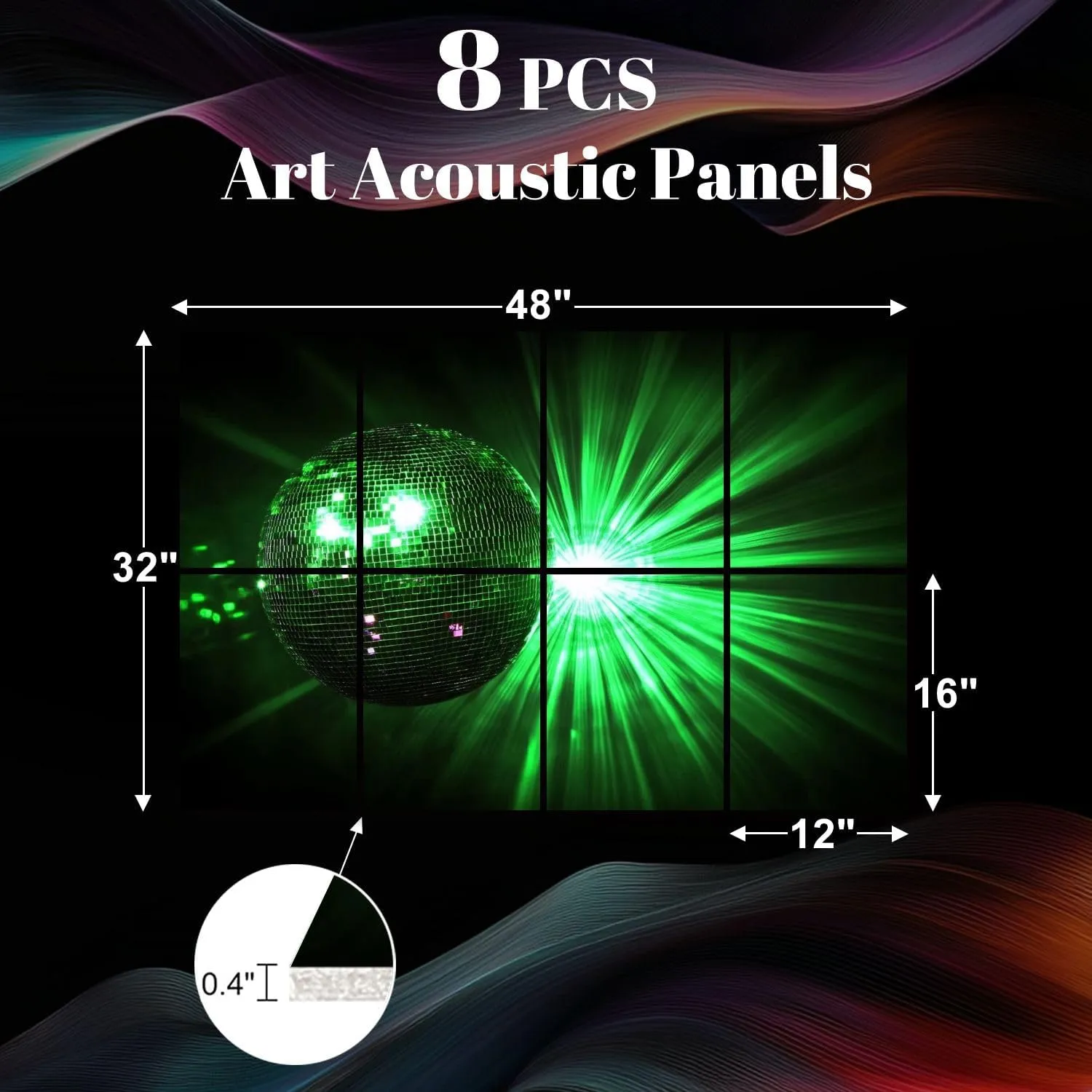 8 Pack Art Acoustic Panels Disco ball Nightlife Sound Absorbing Panel 32"x48" Soundproof Wall Panels Acoustic Wall Art for Studios, Office, Theaters