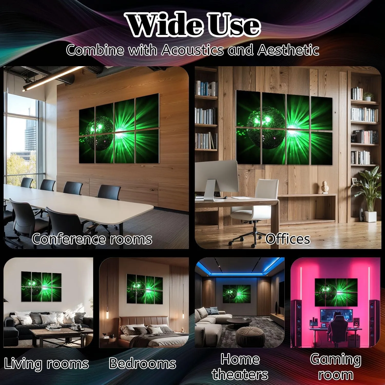 8 Pack Art Acoustic Panels Disco ball Nightlife Sound Absorbing Panel 32"x48" Soundproof Wall Panels Acoustic Wall Art for Studios, Office, Theaters