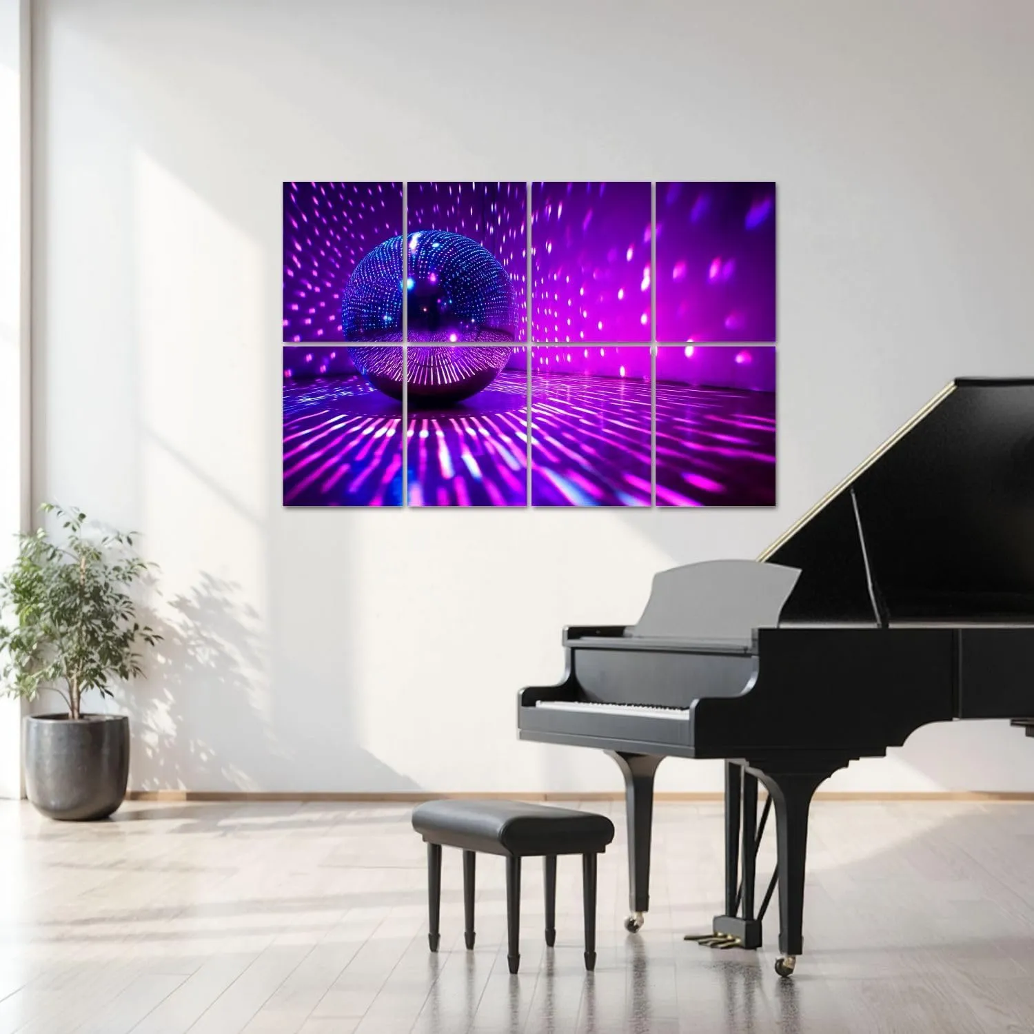 8 Pack Art Acoustic Panels Disco ball reflecting violet light dark hall Sound Absorbing Panel 32"x48" Soundproof Wall Panels Acoustic Wall Art for Studios, Office, Theaters