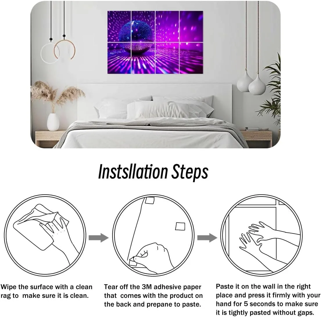 8 Pack Art Acoustic Panels Disco ball reflecting violet light dark hall Sound Absorbing Panel 32"x48" Soundproof Wall Panels Acoustic Wall Art for Studios, Office, Theaters