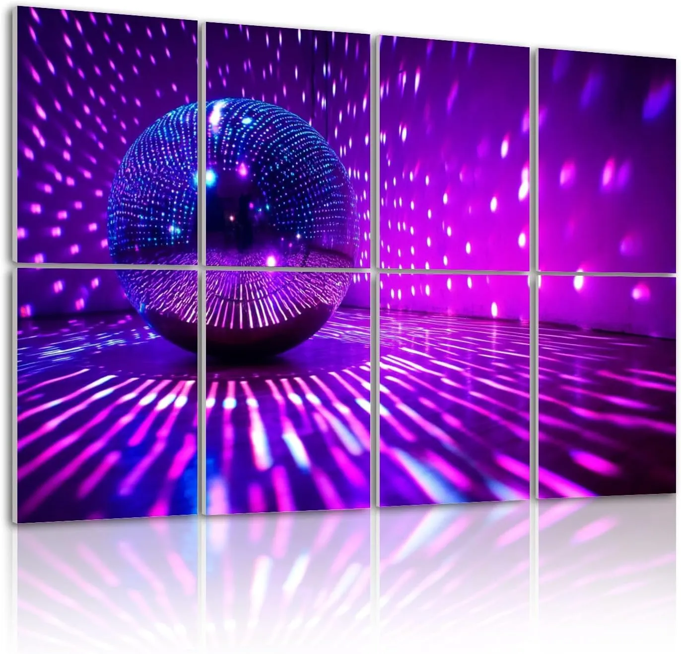 8 Pack Art Acoustic Panels Disco ball reflecting violet light dark hall Sound Absorbing Panel 32"x48" Soundproof Wall Panels Acoustic Wall Art for Studios, Office, Theaters