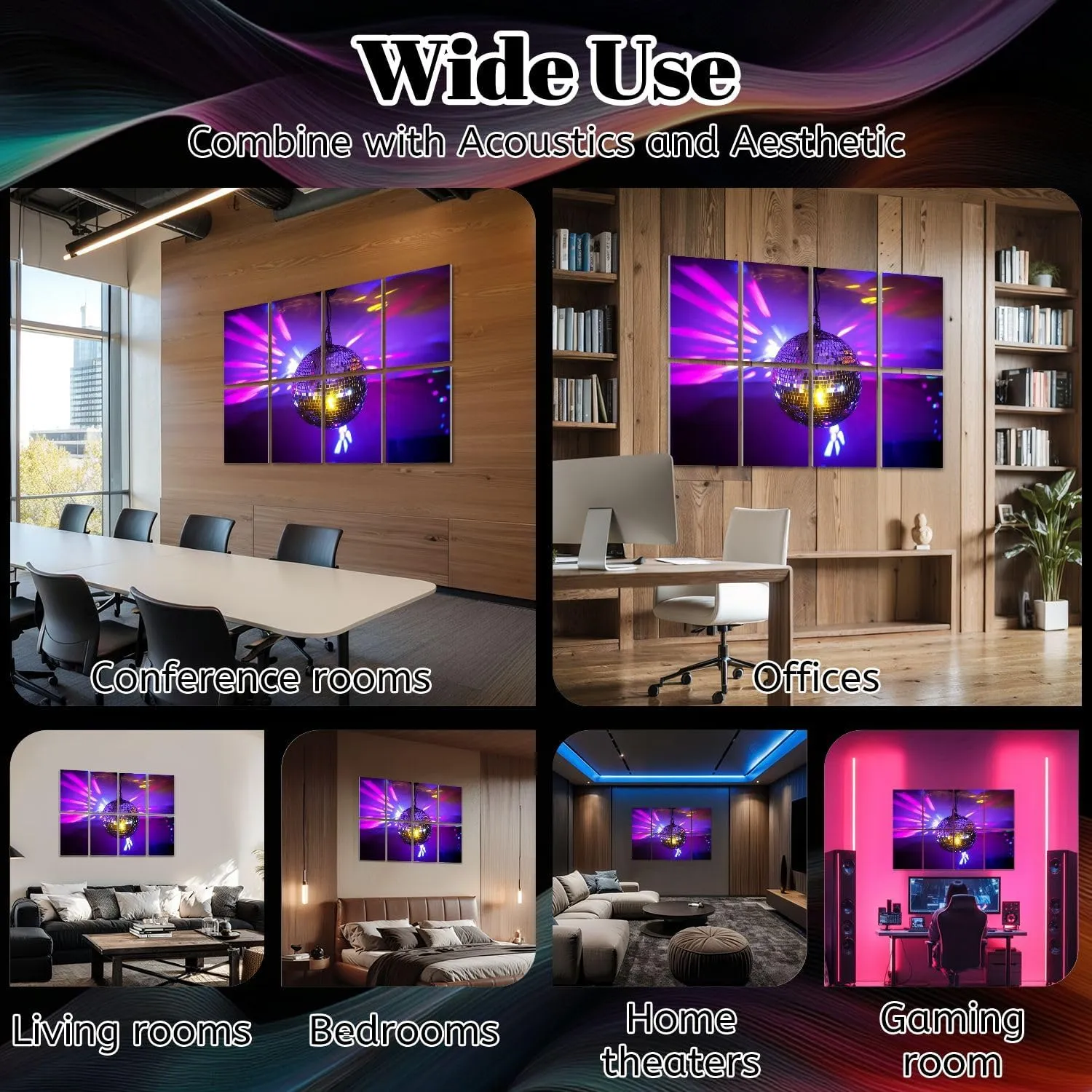 8 Pack Art Acoustic Panels Disco Ball Sound Absorbing Panel 32"x48" Soundproof Wall Panels Acoustic Wall Art for Studios, Office, Theaters