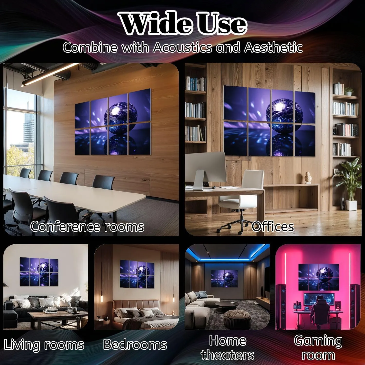 8 Pack Art Acoustic Panels Disco Ball Sound Absorbing Panel 32"x48" Soundproof Wall Panels Acoustic Wall Art for Studios, Office, Theaters