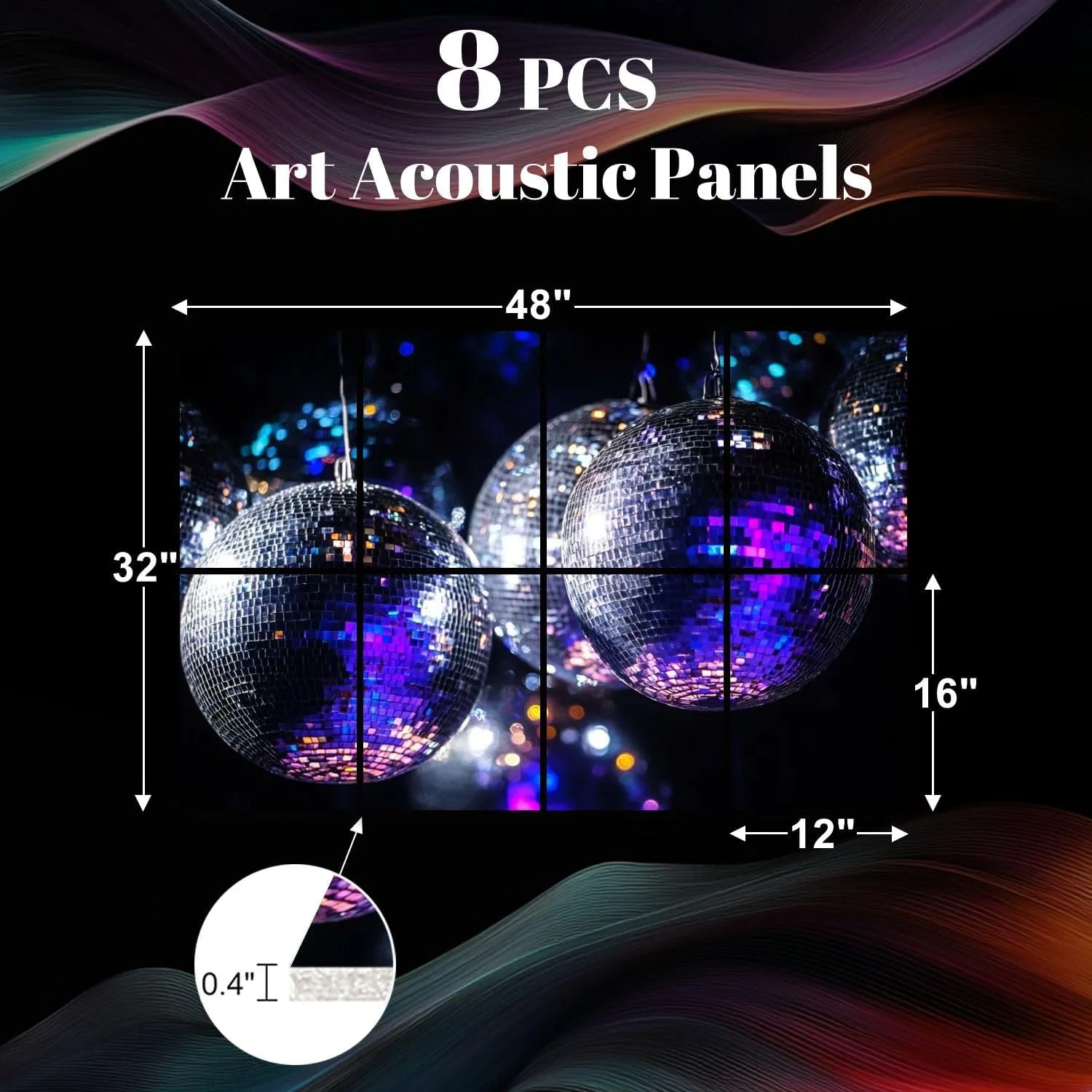 8 Pack Art Acoustic Panels Disco balls Sound Absorbing Panel 32"x48" Soundproof Wall Panels Acoustic Wall Art for Studios, Office, Theaters