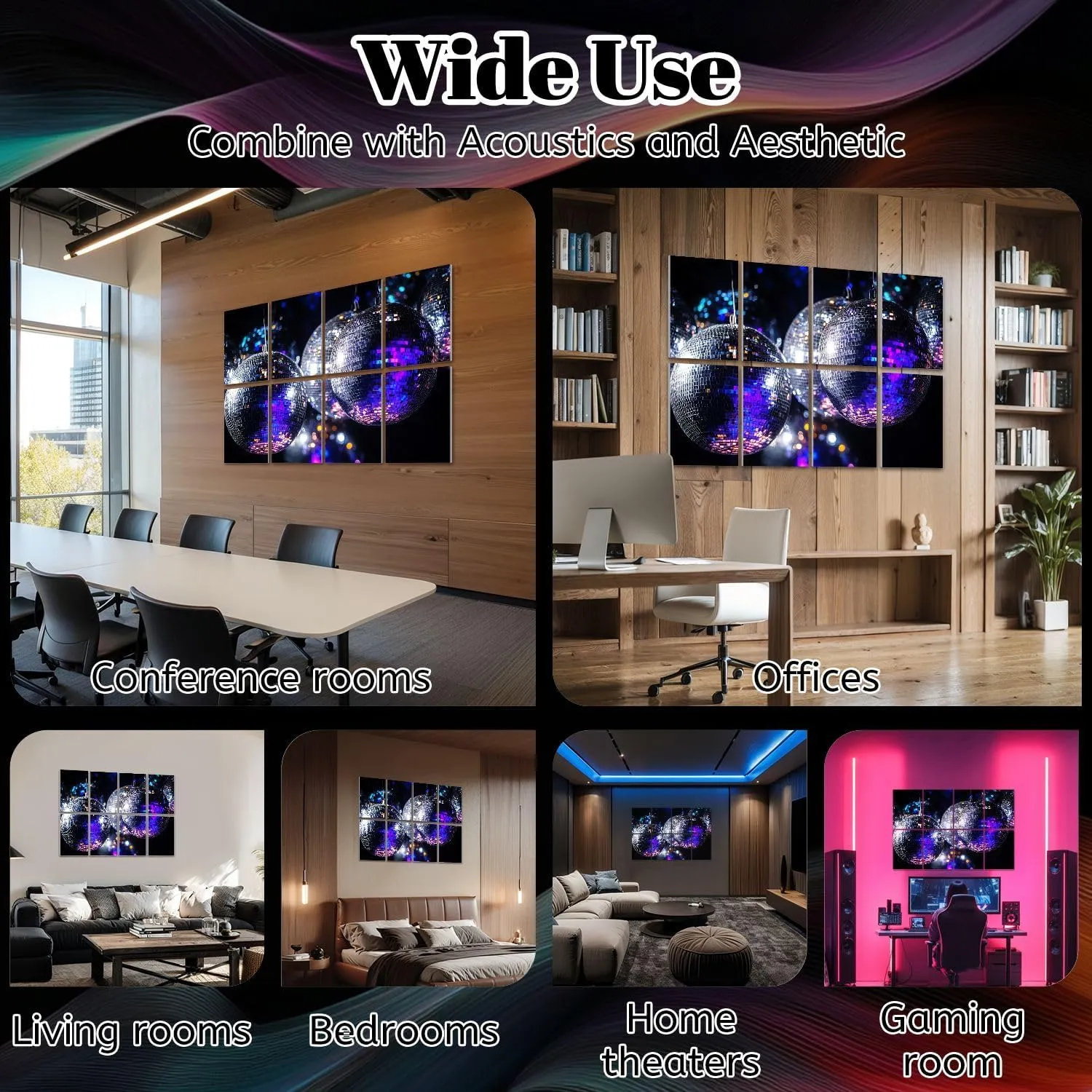 8 Pack Art Acoustic Panels Disco balls Sound Absorbing Panel 32"x48" Soundproof Wall Panels Acoustic Wall Art for Studios, Office, Theaters