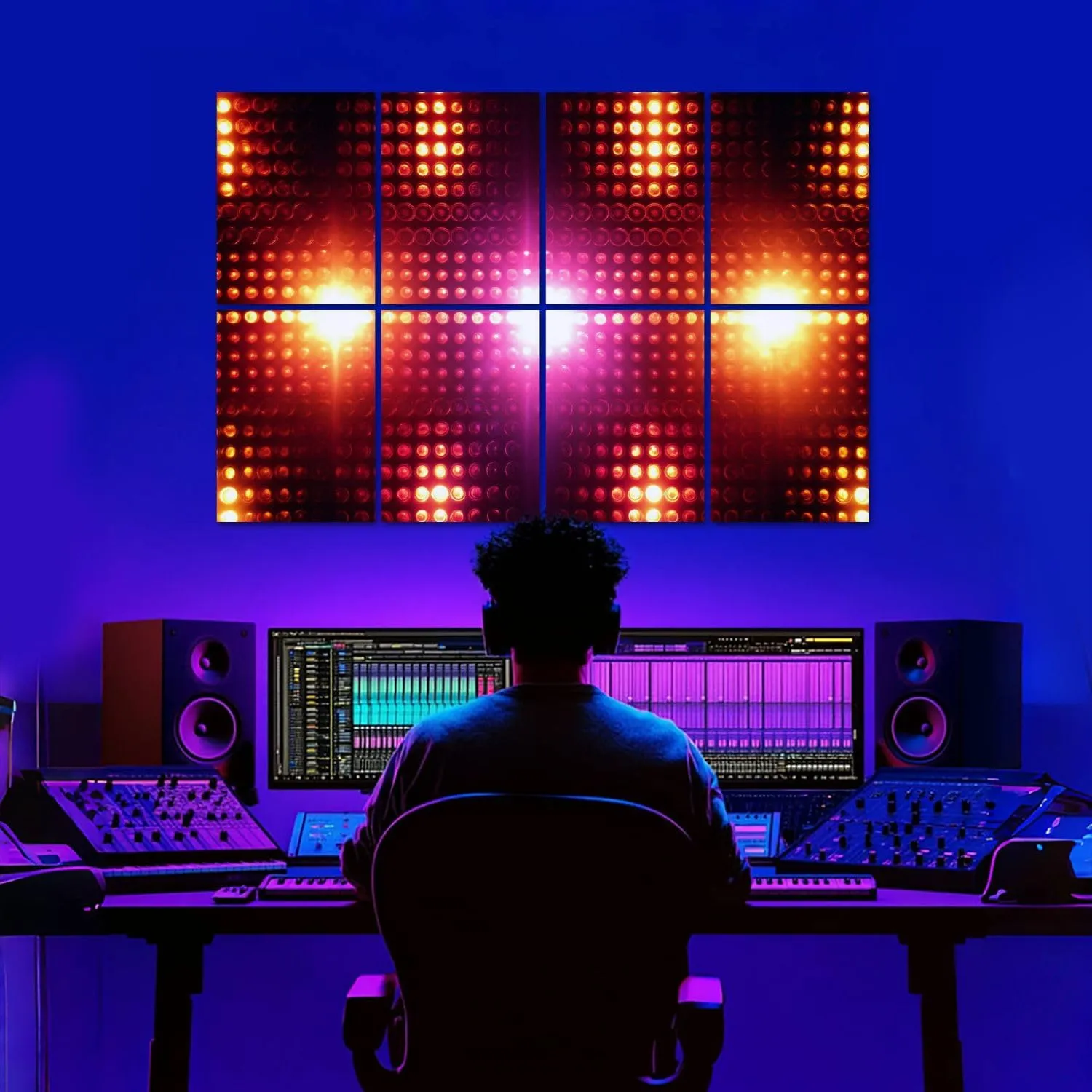 8 Pack Art Acoustic Panels Disco Lights Sound Absorbing Panel 32"x48" Soundproof Wall Panels Acoustic Wall Art for Studios, Office, Theaters