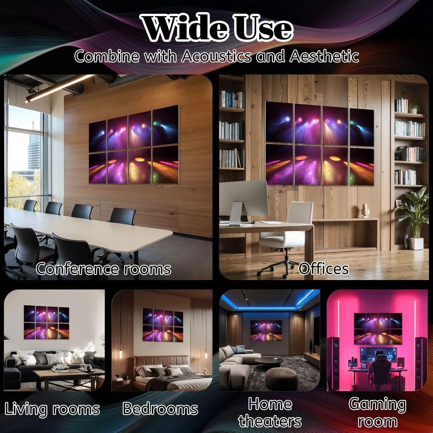 8 Pack Art Acoustic Panels Disco Lights Sound Absorbing Panel 32"x48" Soundproof Wall Panels Acoustic Wall Art for Studios, Office, Theaters