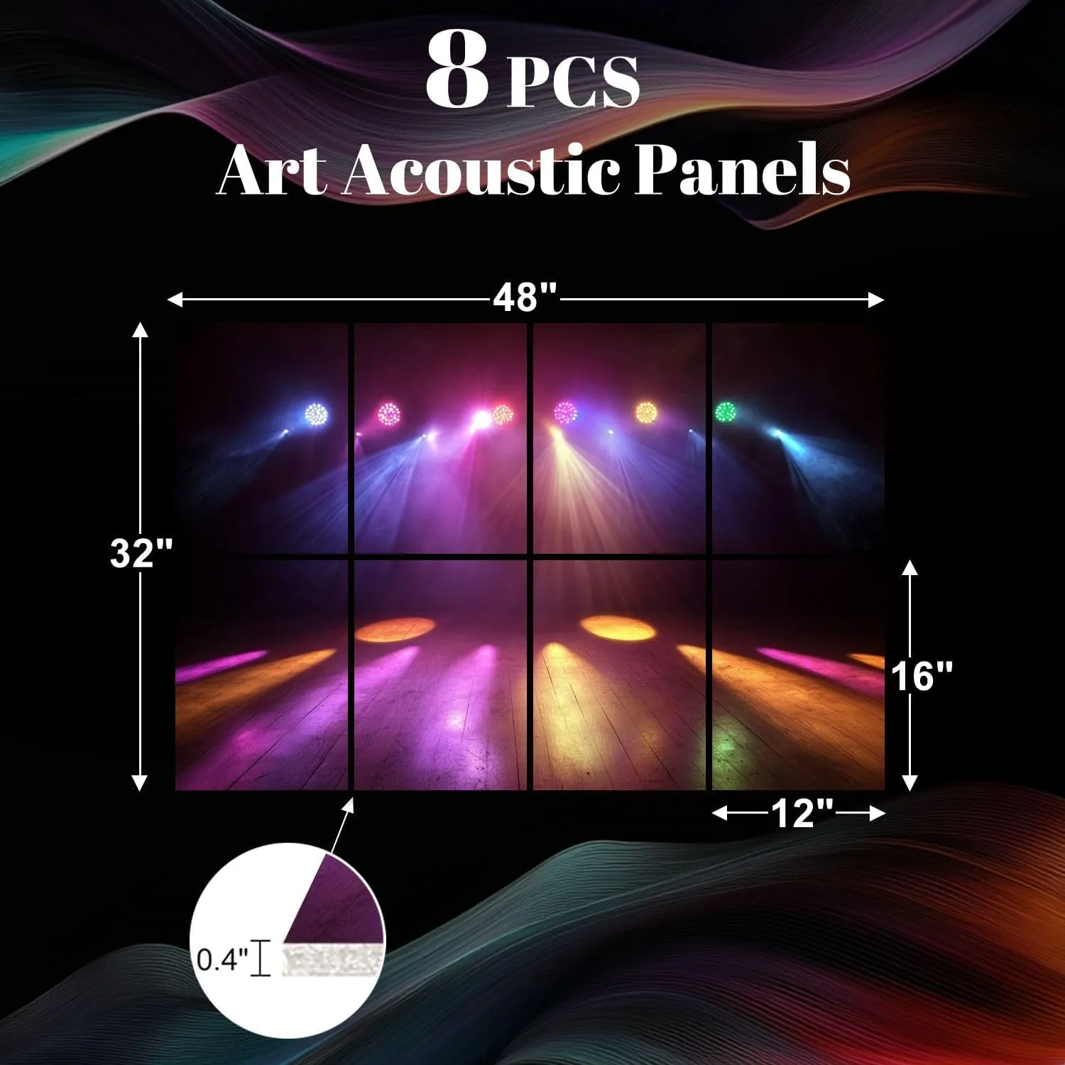8 Pack Art Acoustic Panels Disco Lights Sound Absorbing Panel 32"x48" Soundproof Wall Panels Acoustic Wall Art for Studios, Office, Theaters