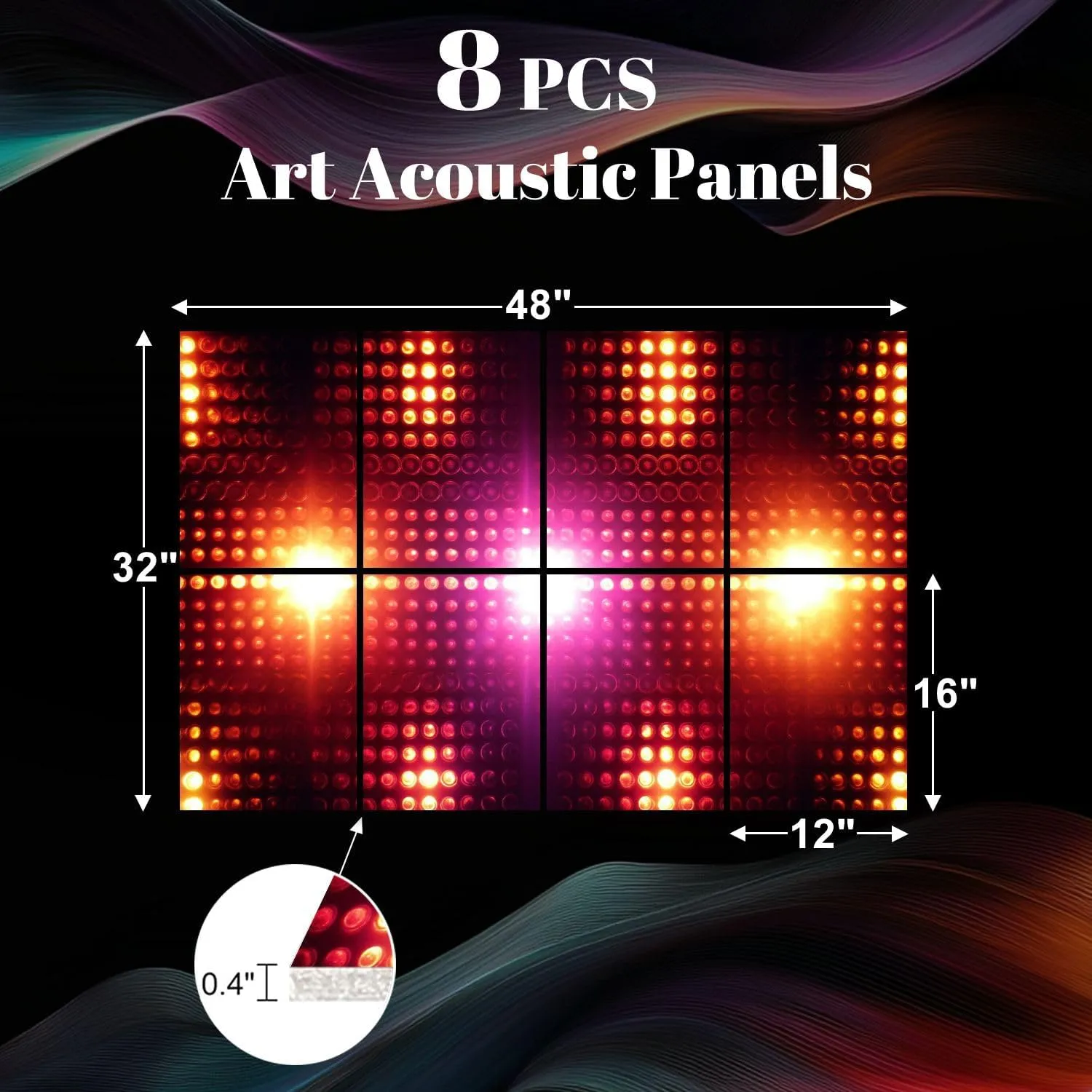 8 Pack Art Acoustic Panels Disco Lights Sound Absorbing Panel 32"x48" Soundproof Wall Panels Acoustic Wall Art for Studios, Office, Theaters
