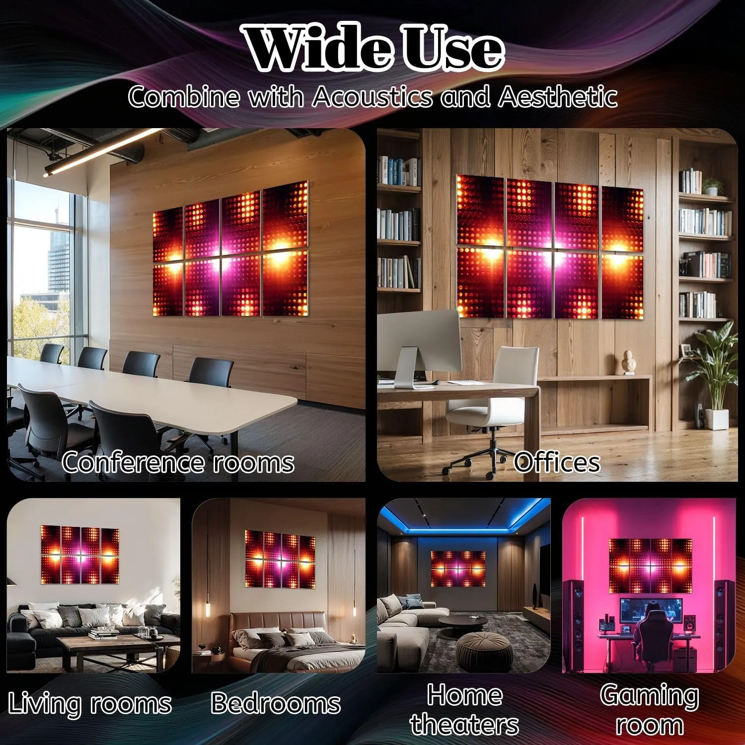 8 Pack Art Acoustic Panels Disco Lights Sound Absorbing Panel 32"x48" Soundproof Wall Panels Acoustic Wall Art for Studios, Office, Theaters