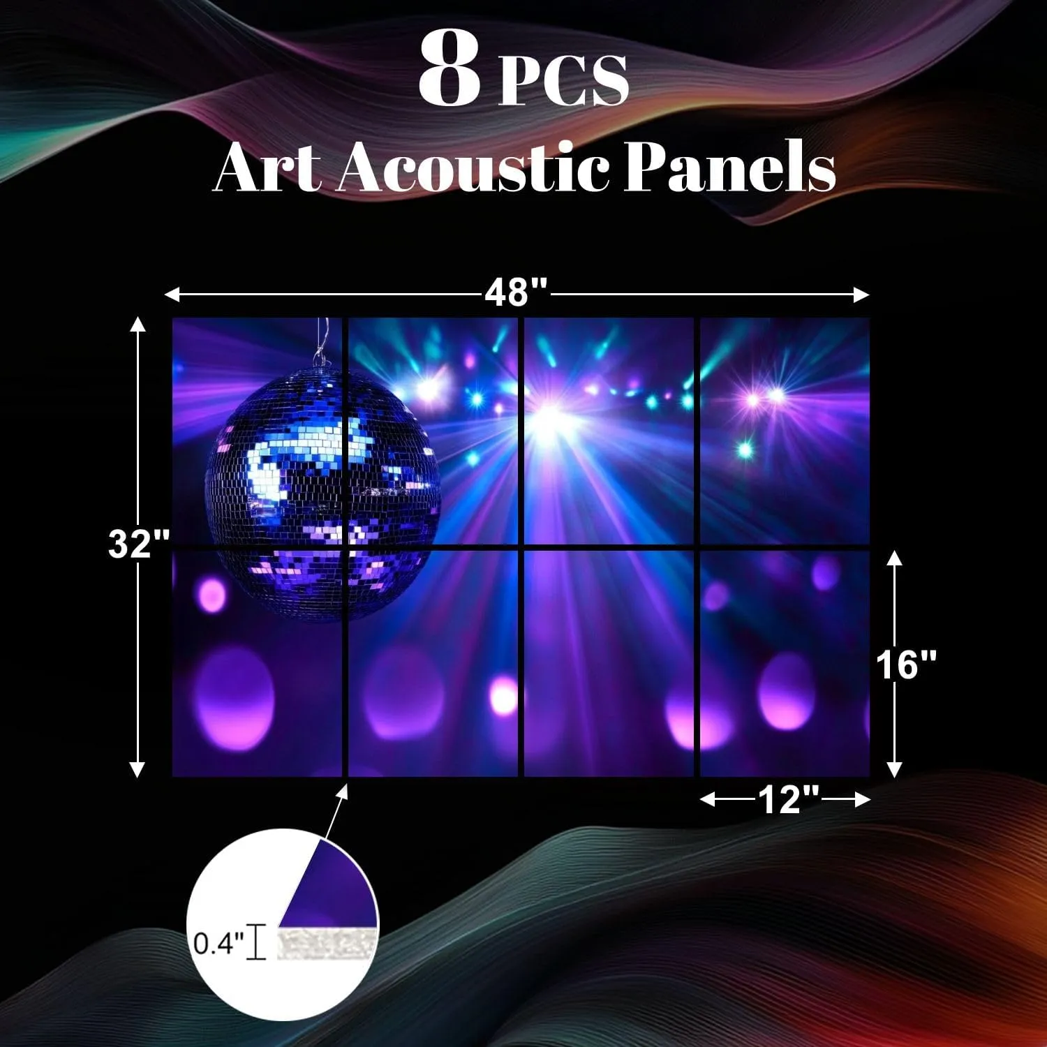 8 Pack Art Acoustic Panels Disco mirror ball Sound Absorbing Panel 32"x48" Soundproof Wall Panels Acoustic Wall Art for Studios, Office, Theaters