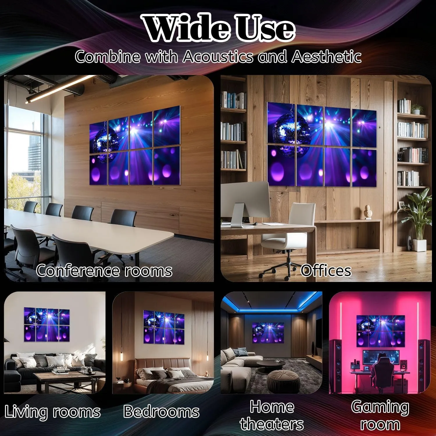8 Pack Art Acoustic Panels Disco mirror ball Sound Absorbing Panel 32"x48" Soundproof Wall Panels Acoustic Wall Art for Studios, Office, Theaters