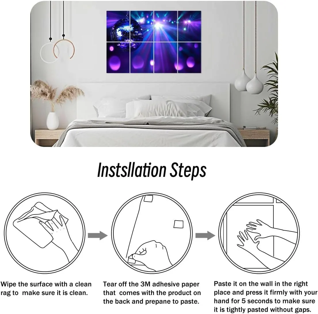 8 Pack Art Acoustic Panels Disco mirror ball Sound Absorbing Panel 32"x48" Soundproof Wall Panels Acoustic Wall Art for Studios, Office, Theaters