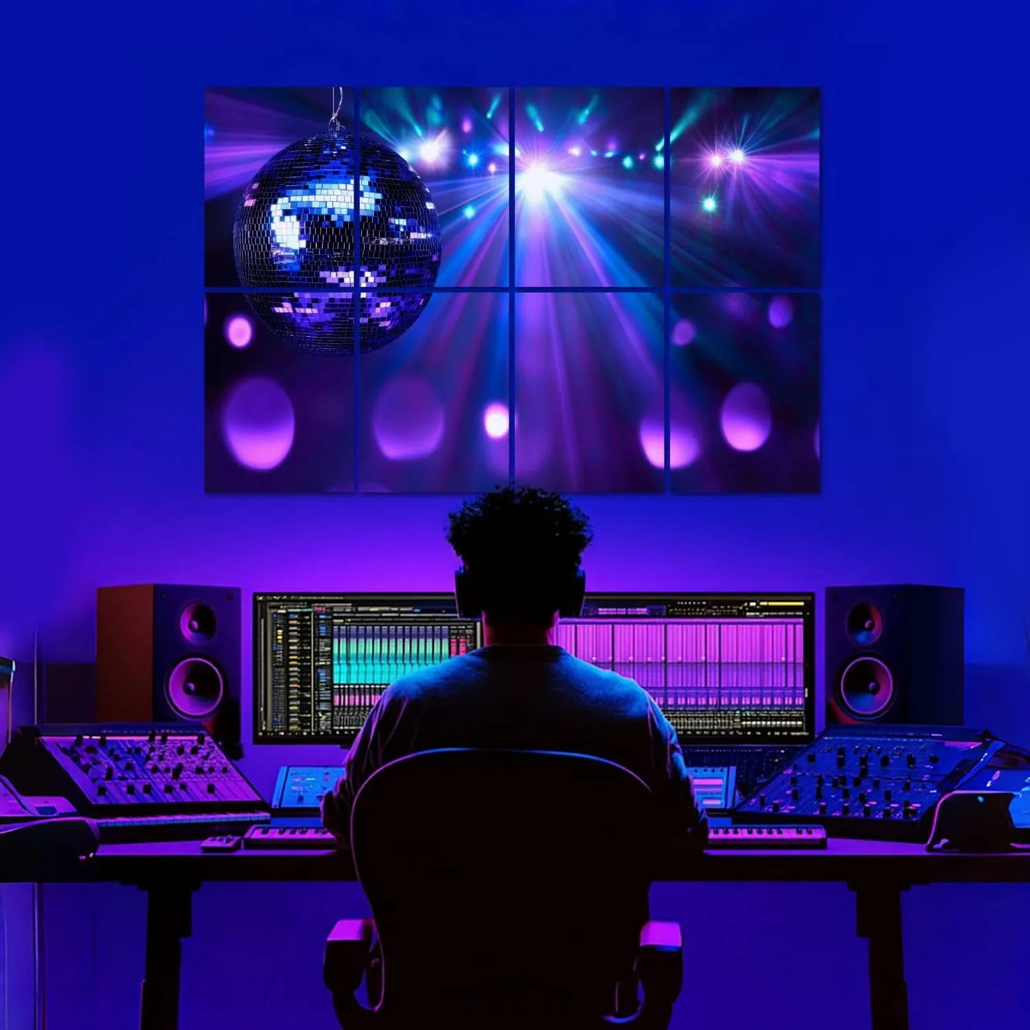 8 Pack Art Acoustic Panels Disco mirror ball Sound Absorbing Panel 32"x48" Soundproof Wall Panels Acoustic Wall Art for Studios, Office, Theaters